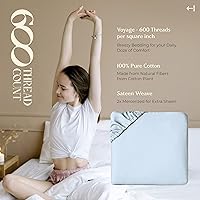 Vista 92 de MAYFAIR LINEN Twin XL Fitted Sheet Only - 100% Egyptian Cotton 600 Thread Count 16" Deep Pocket Fitted Sheet Twin XL, Cooling Sateen Elastic Bottom