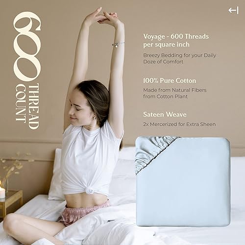 Miniatura 92 de MAYFAIR LINEN 100% Egyptian Cotton Fitted Sheet Twin Size - 600 Thread Count 16" Deep Pocket Twin Fitted Sheet Only, Soft Cooling Elastic Bottom