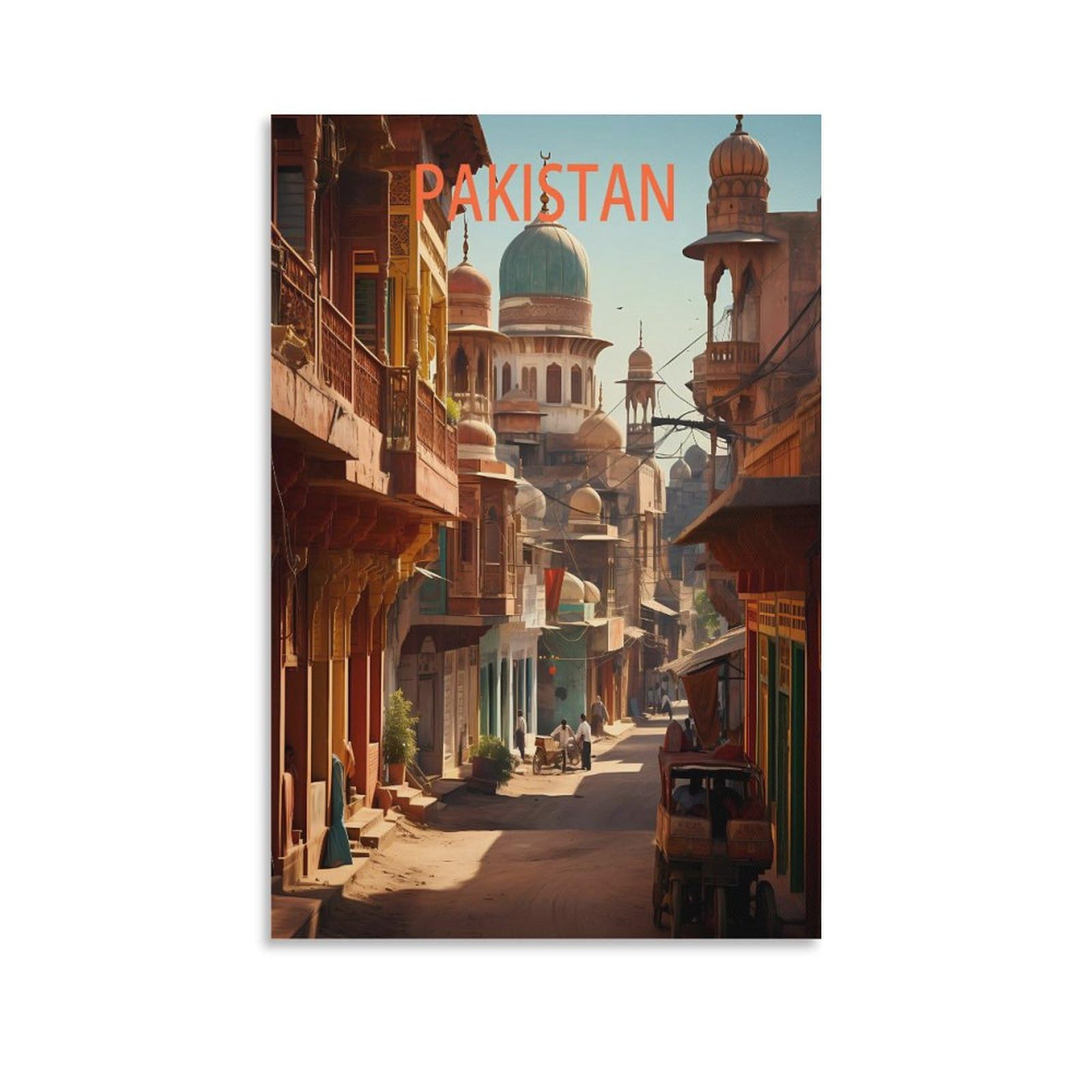 Pakistan Street Vintage Travel Poster Landscape 08x12inch(20x30cm) Canvas Wall Art Poster Prints, Bedroom Living Room Decoration Painting