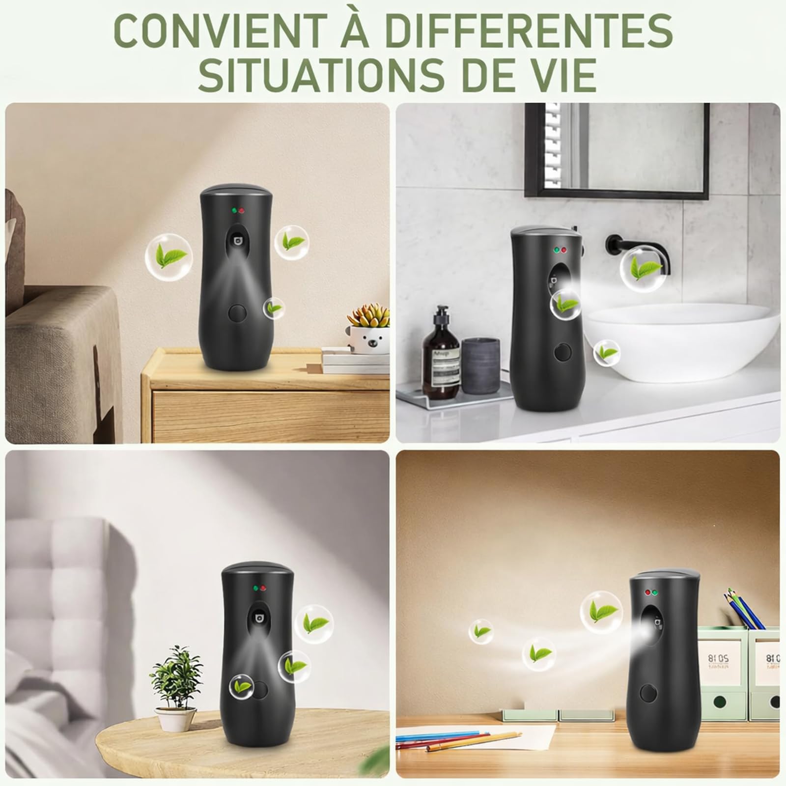 Lot de 6 Diffuseurs Automatiques de Parfum – Distributeurs d’Aérosol pour Recharges 300 ML – Programmables (5/15/30 Min) – Montage Mural ou Pose Libre pour Salle de Bain, Bureau et Hôtel – Noir
