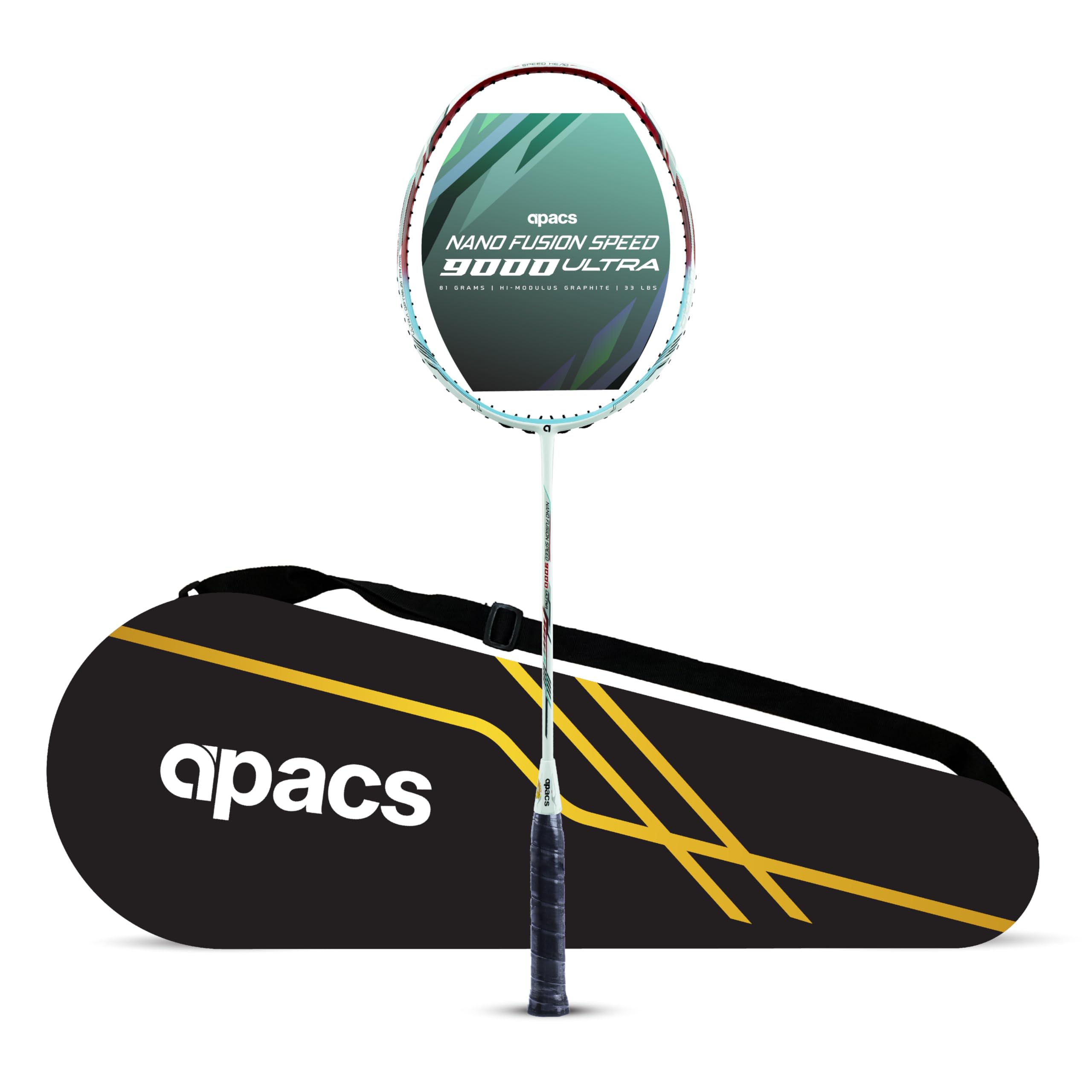 Apacs Nano Fusion Speed 9000 Ultra | 5U 33 LBS | Pro-Level Hi-Modulus Carbon Fibre | Speed Racket | Badminton Racket with Full Cover (Blue)