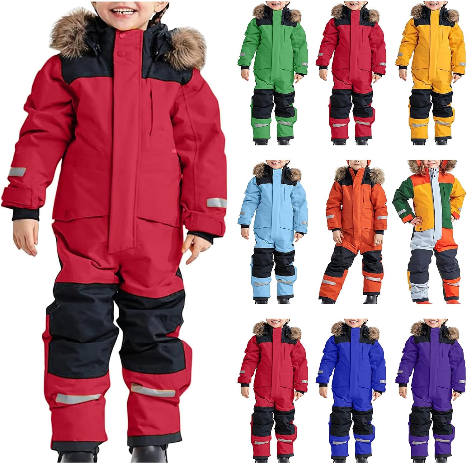 Kids Boys Girls Ski Suits One Pieces Snowsuits Waterproof Windproof Coats Outdoor Winter Warm Jackets with Hood
