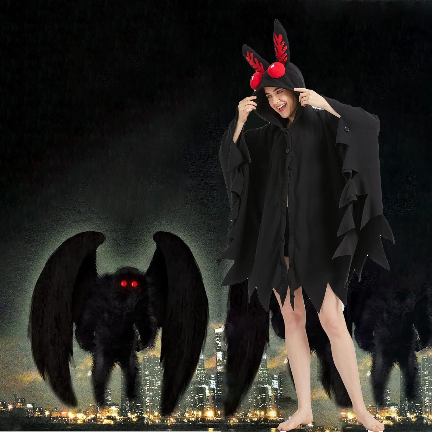 Unisex Mothman Costume Mothman Cosplay Hooded Christmas Costumes Party Cape - Image 2