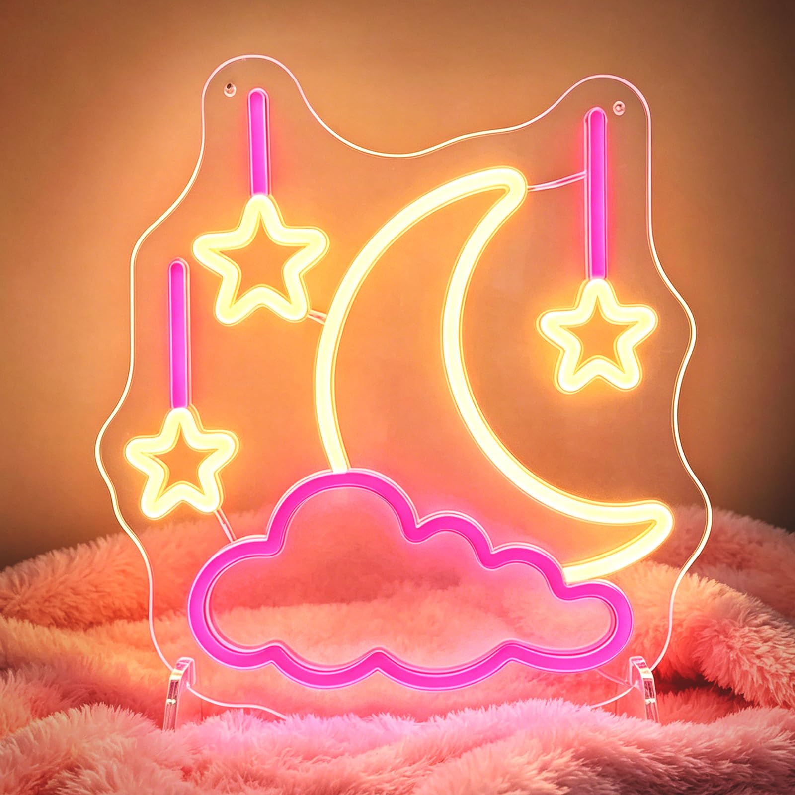 Insegna al neon a forma di luna nuvola per decorazione da parete, luce LED Luna Star, alimentata tramite USB, per camera da letto, bambini, romm bar, regali per bambini e ragazze