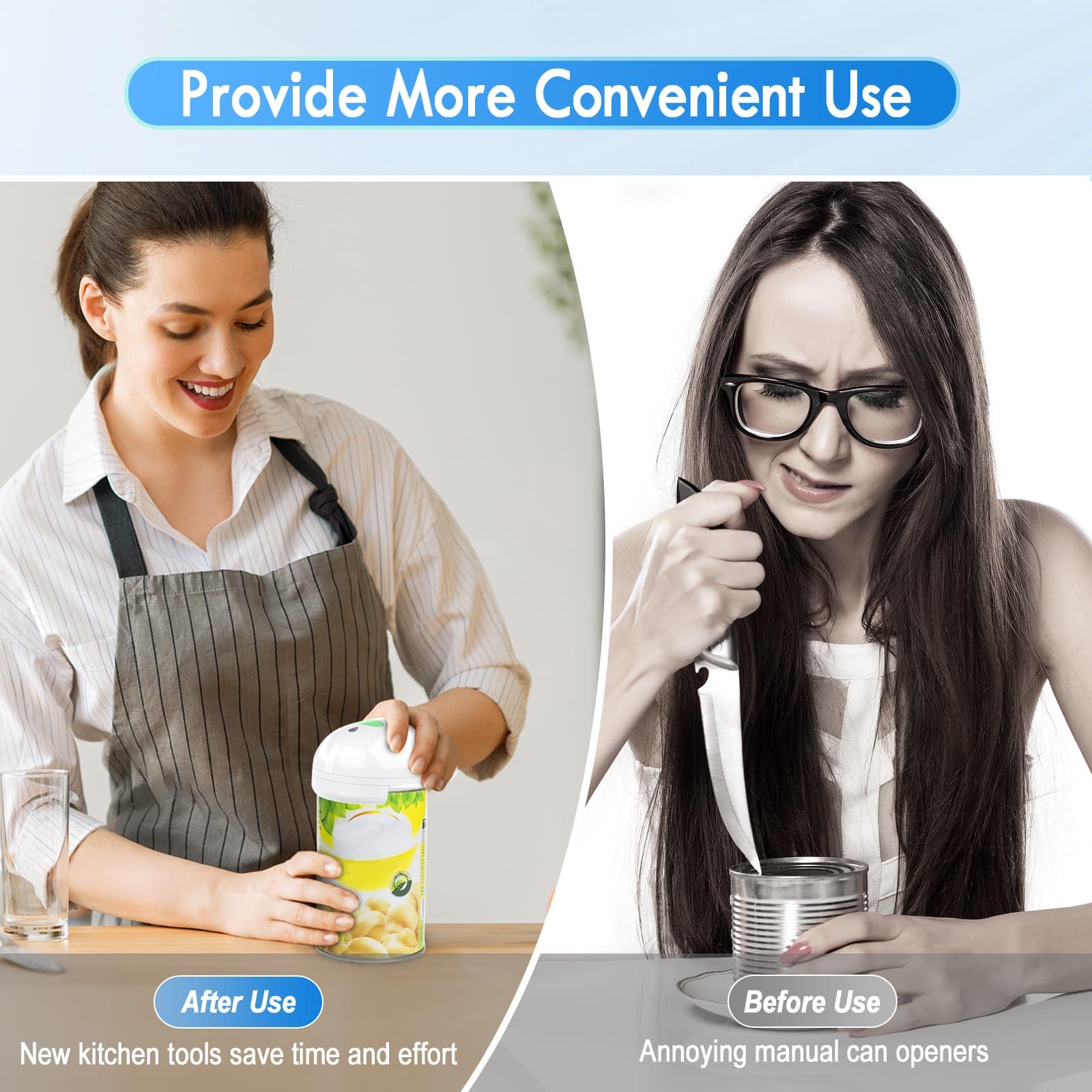 Abrelatas eléctrico, recargable y cable USB, abrelatas automático con operación de un solo toque, seguro para todos los tamaños de latas, abrelatas de cocina para personas mayores, artritis y mamá