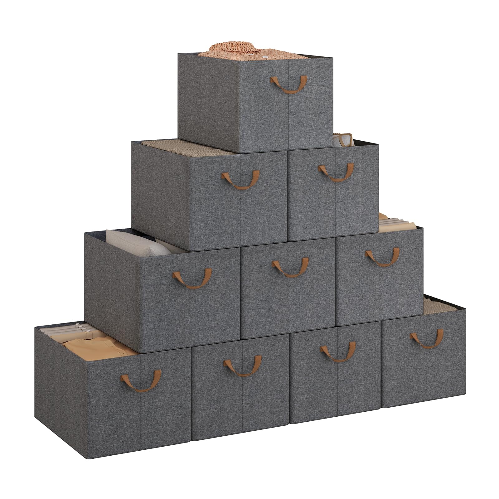 WOLTU ABB11gbn-10-UK Foldable Storage Boxes Set of 10, Fabric Storage Cubes with Handles, Organiser Boxes Clothes for Shelves, Grey, 47 x 35 x 30 cm โ image 1