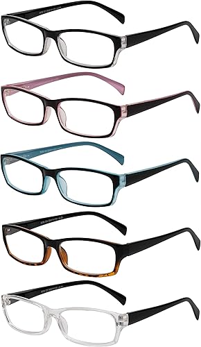 Miniatura 8 de Yogo Vision Gafas de lectura, 5 pares de lentes de lectura de calidad para mujer, diseño de bisagra de resorte, bolsas incluidas+2
