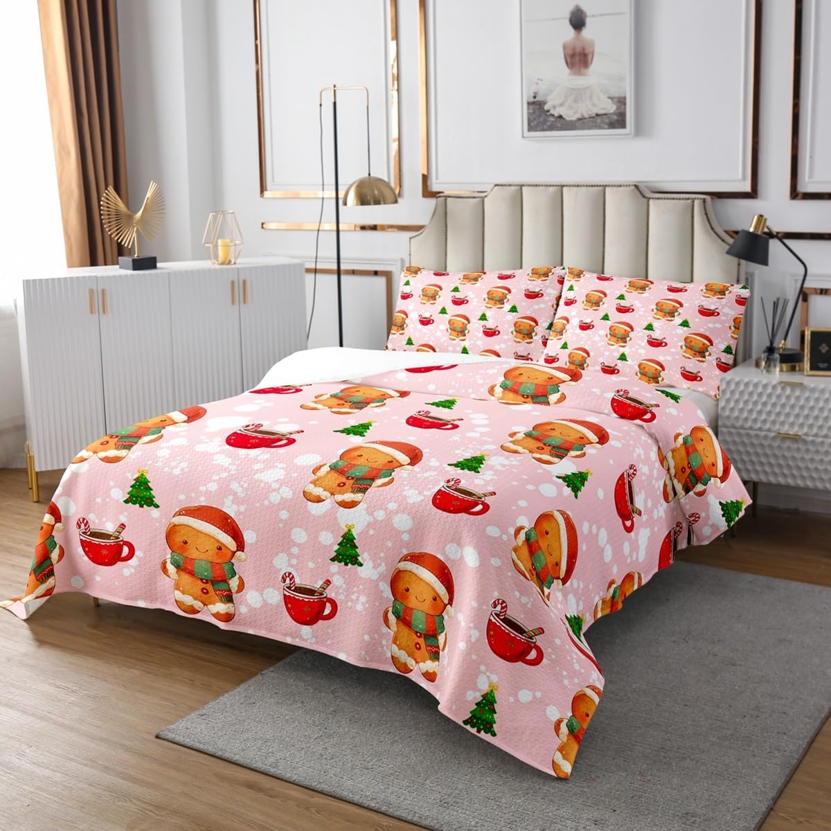 Erosebridal Christmas Nutcracker Bedspread Sets Queen Size Teen Girls Pink Ballet Princess Coverlet Set Kids Adults Christmas Bed Set Carousel Soldier Xmas Pine Tree Bedding Set