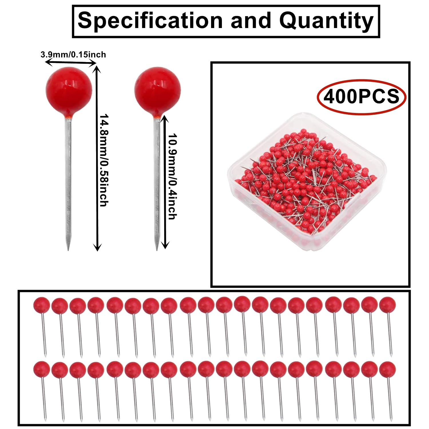 Yphzmtz Stecknadeln 300 Stück - Blaue Rundkopfnadeln Für Pinnwände | Landkarten Markierungsnadeln