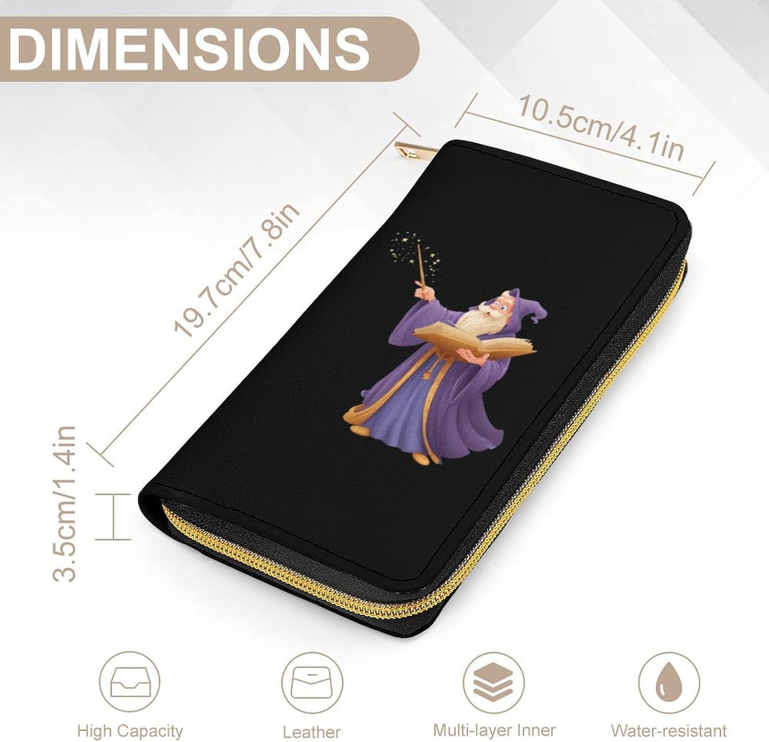 Cartoon Wizard1 Long Zippered Pouch for Men And Women Large Clutch Cash Wallet with Credit Card Slots