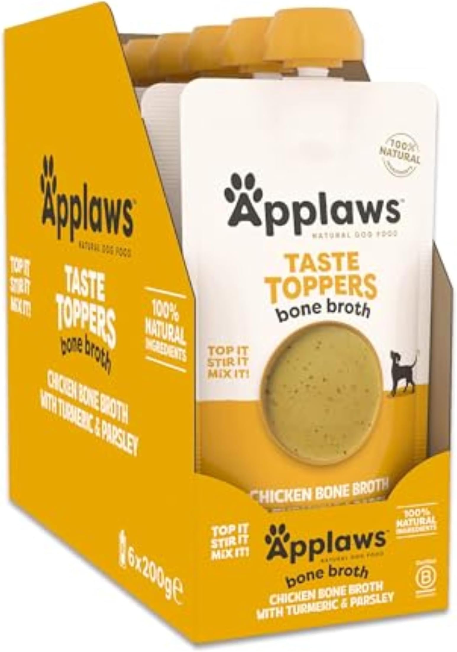Taste Toppers 100% Natural Dog Food Topper, Chicken Bone Broth for Dry Dog Food 6 x 200g Pouch