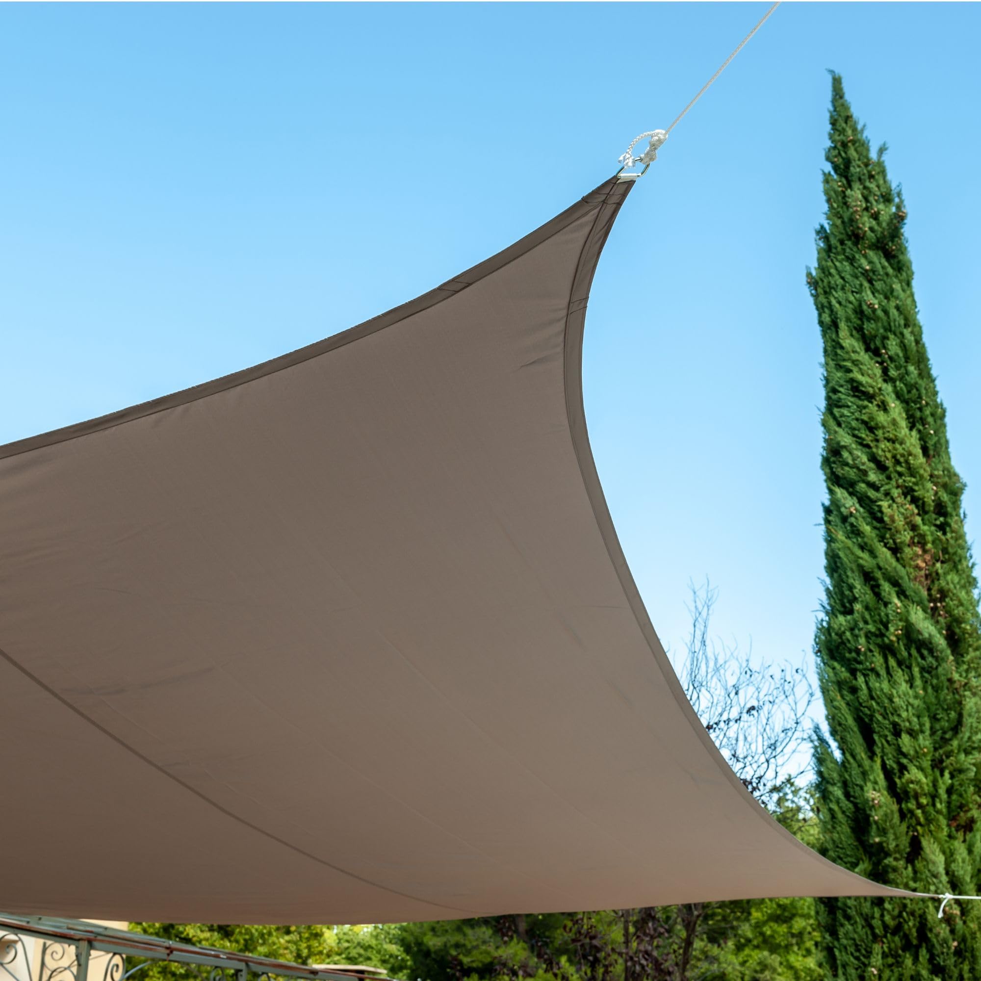 Voile d'ombrage 5x5m en polyester de qualité supérieure, toile tendue taupe ajourée