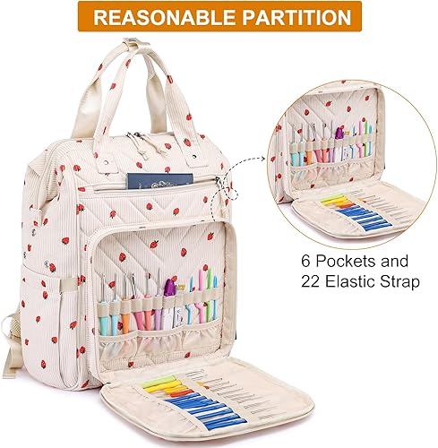 Miniatura 58 de Mochila para tejer, organizador de hilo con puerto de carga USB, mochila acolchada para mujer, regalo del día de la madre, bolsa de ganchillo grande