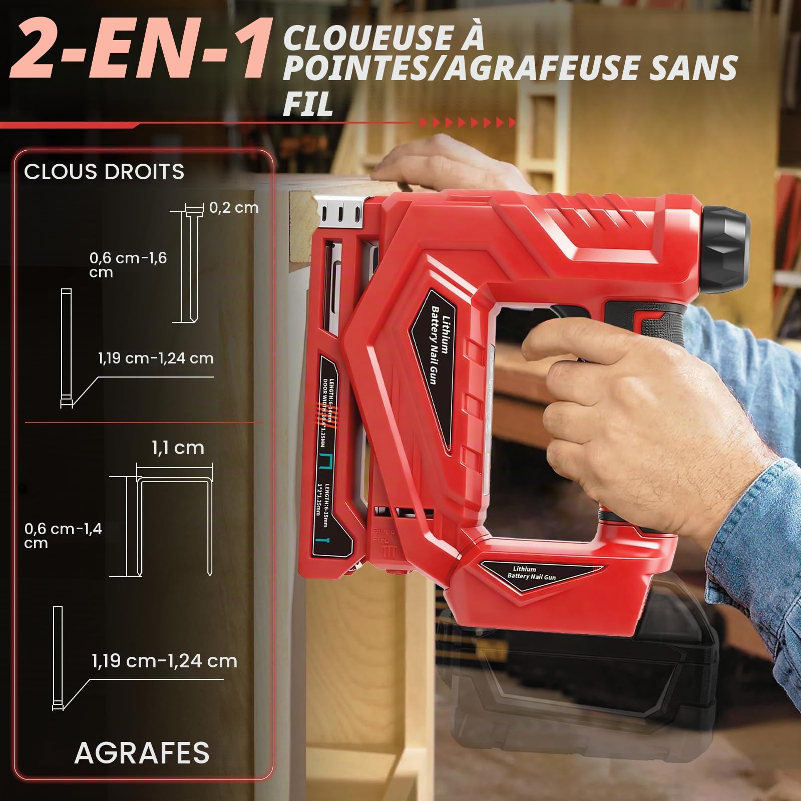 Roadtime Agrafeuse Electrique pour Milwaukee 18V batteries (sans batterie) | Sans brosse 2-en-1 combinant agrafeuse et cloueus avec 1000X10mm Agrafes et 1000X14mm Clous,Mode Coup par Coup ou Rafale