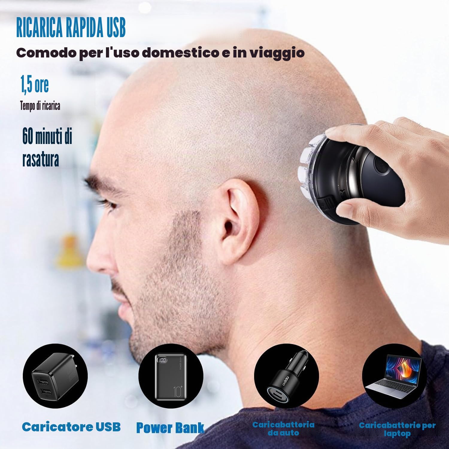Head Shaver Rasoio Elettrico Rotante Rasoi a Testa Calva per Uomo Tagliacapelli Elettrico USB