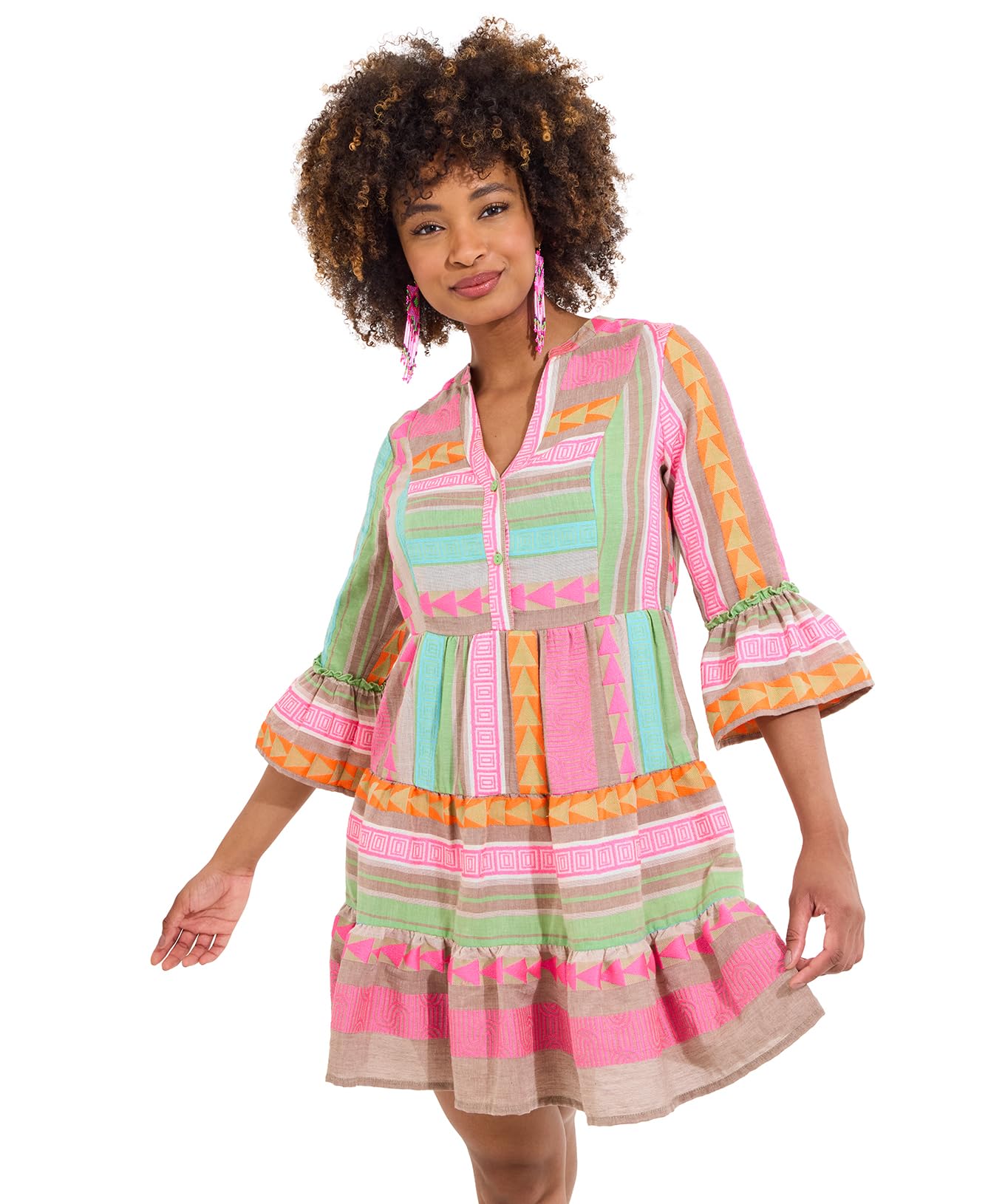 Joe Browns Women's Boho Jacquard Flared Sleeve Tunic Mini Dress Dress