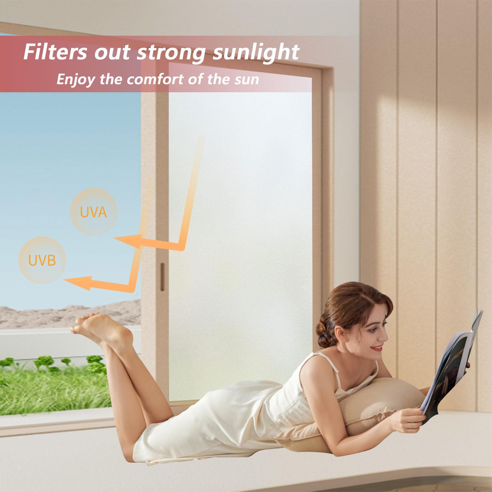 Film Fenetre Anti Regard 100 x 380 cm Opaque Protection Anti Regard et UV Film Occultant Fenêtre, Fenetre pour Bureau Chambre Cuisine, Mat Pur