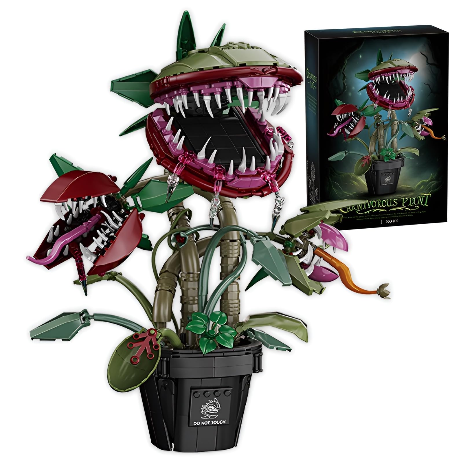 Piranha Plant Flower Building Blocks Set, 3Headed Carnivorous Flower Potted Plant Bricks Kit, Horrors Cannibal Floral Monster Model, DIY Home Office Decor, Creative Gift for Adult, Teen(1118PCS) — image 1
