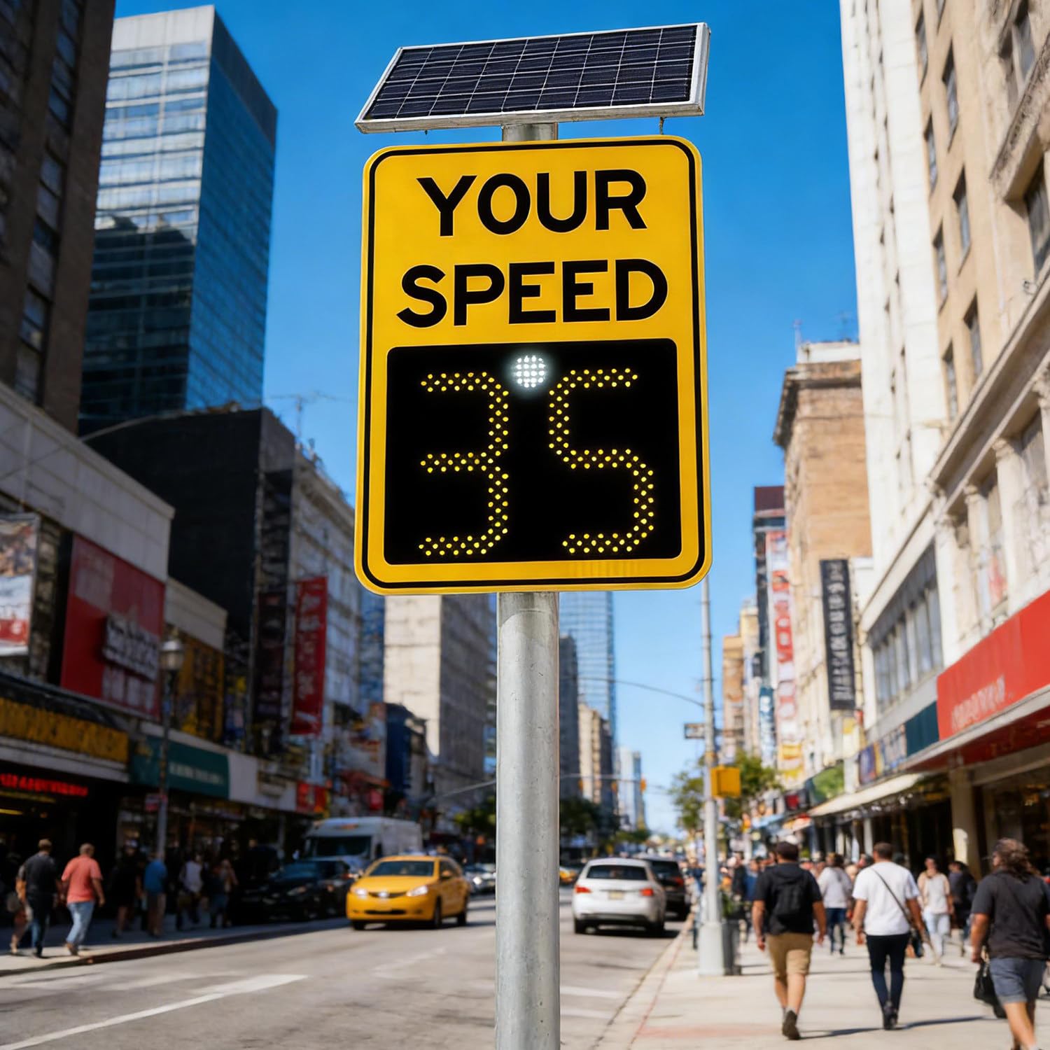 Señal de límite de velocidad alimentada por energía solar, pantalla LED de radar, señal de control de tráfico digital para seguridad en carretera, hecha de aleación de aluminio, 60 x 90 cm