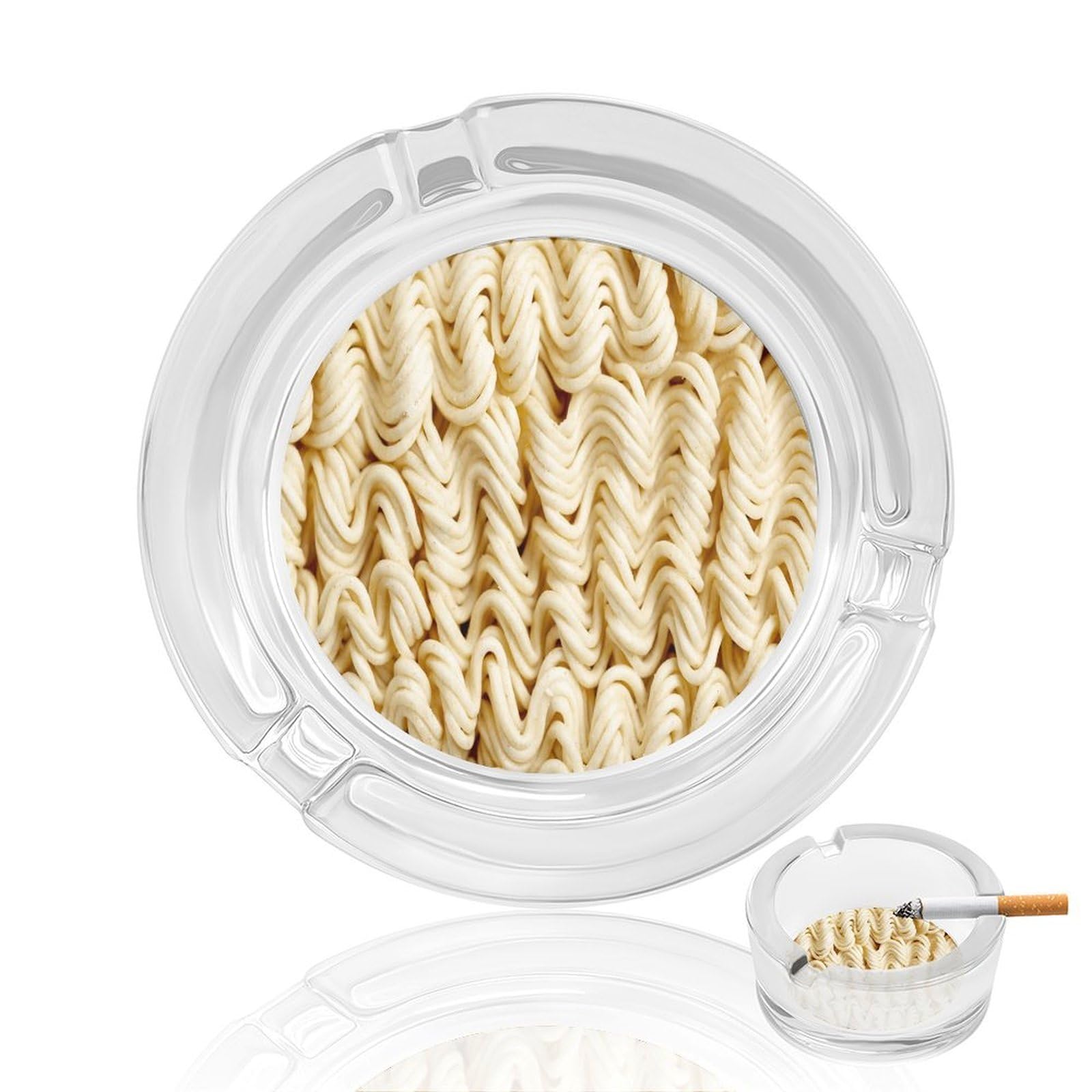 Noodles Pat Glass Ashtray 3.3 Inch Round Cigarette Ash Holder with 4 Grooves for Home Office Outdoor One Size
