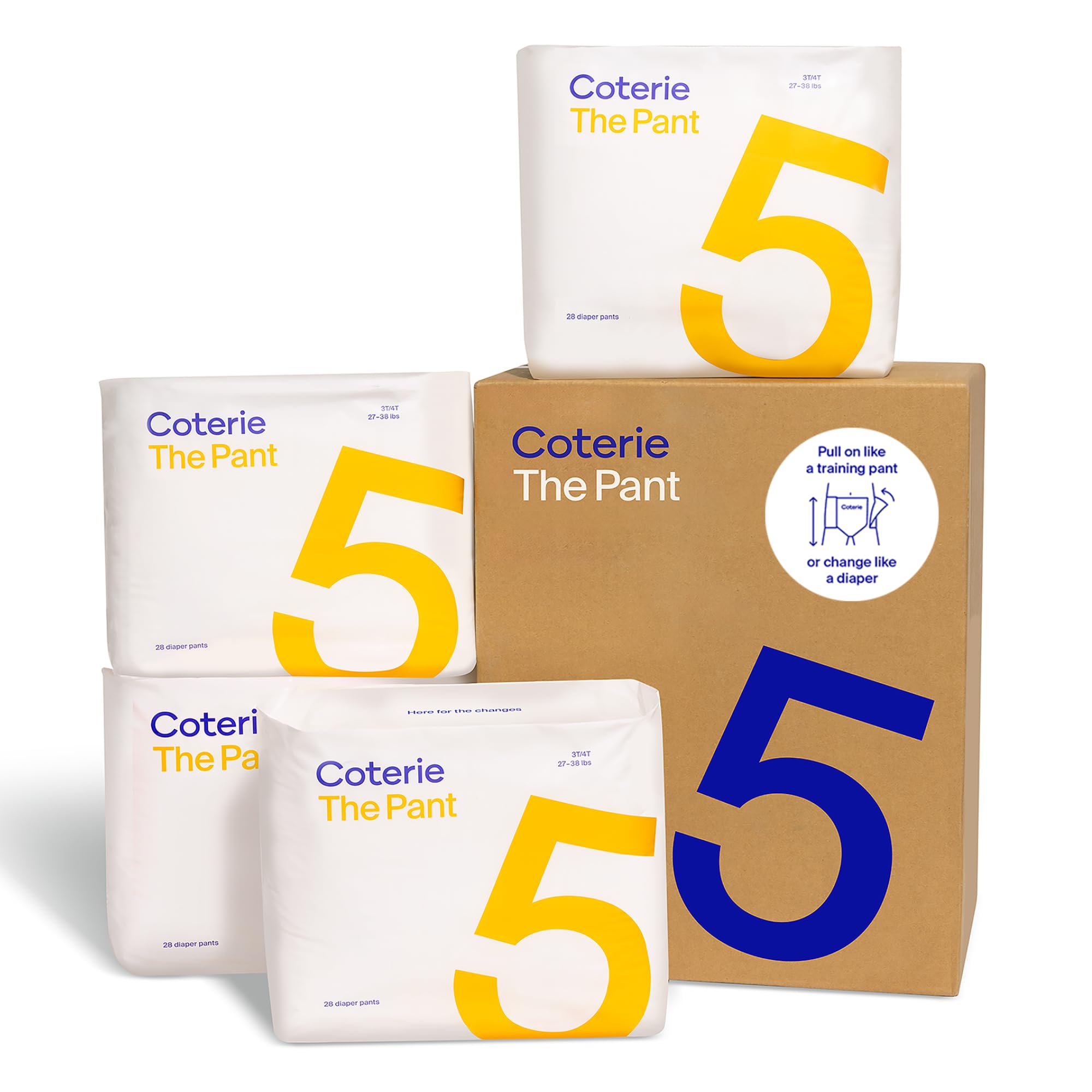 Coterie The Pant, Size 5, Refastenable Training Pants for Sensitive Skin, Hypoallergenic, Super Absorbent Overnight Leak Protection, 3T/4T (27-38 lbs)
