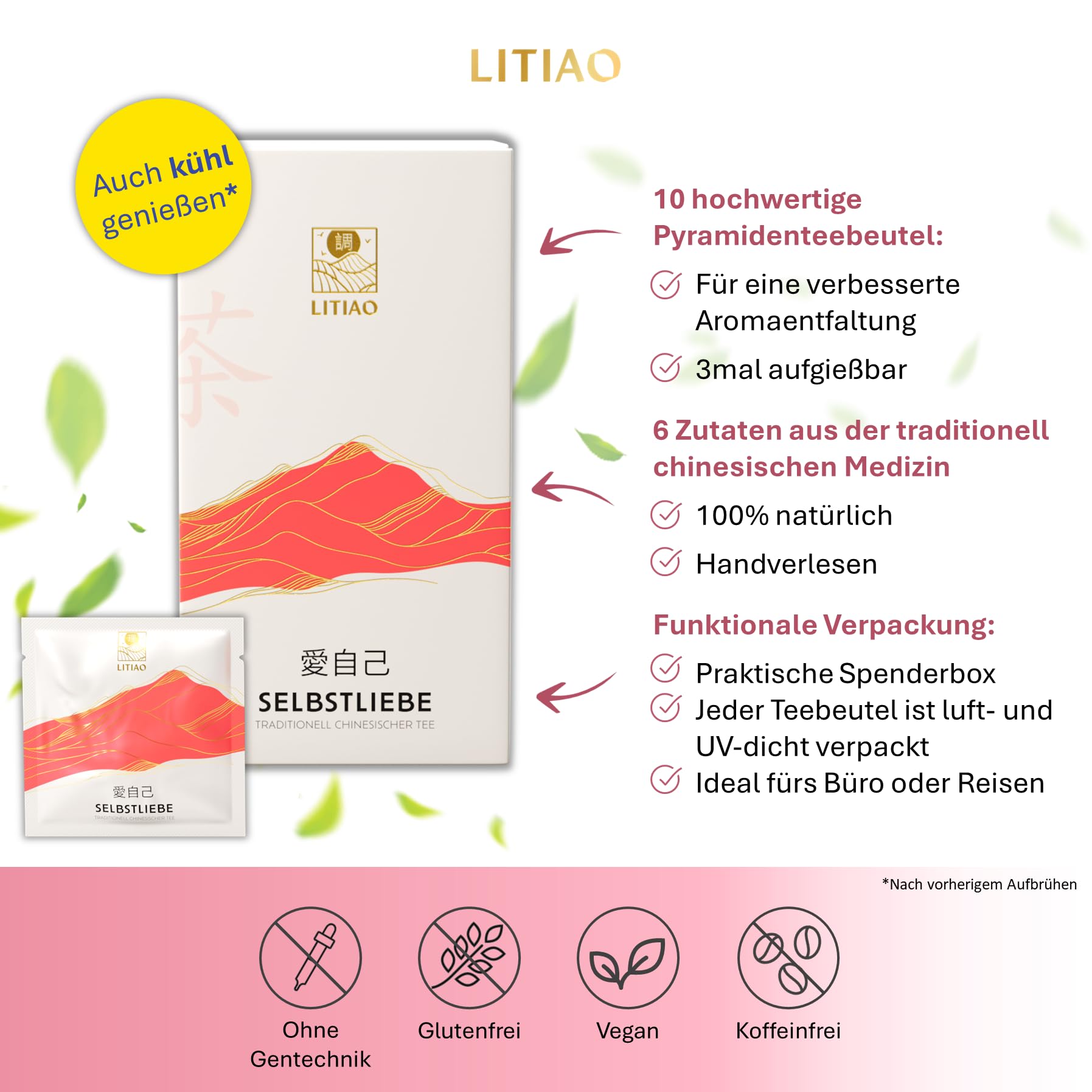 LITIAO SELBSTLIEBE Frauentee - Mit 5 einzigartigen TCM-Kräutern | 30 Pyramidenteebeutel je 19g | Koffeinfrei | 3 Packungen