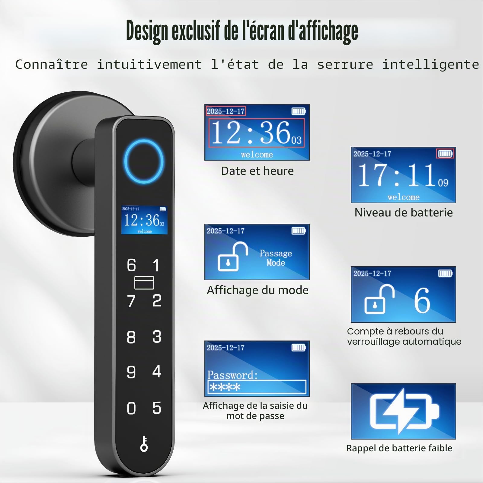 eLinkSmart Serrure de porte à empreinte digitale RFID Carte NFC Smart Door Levers numérique sans clé Serrure de porte d'entrée avec clavier Mode confidentialité pour chambre à coucher eSmartLock App