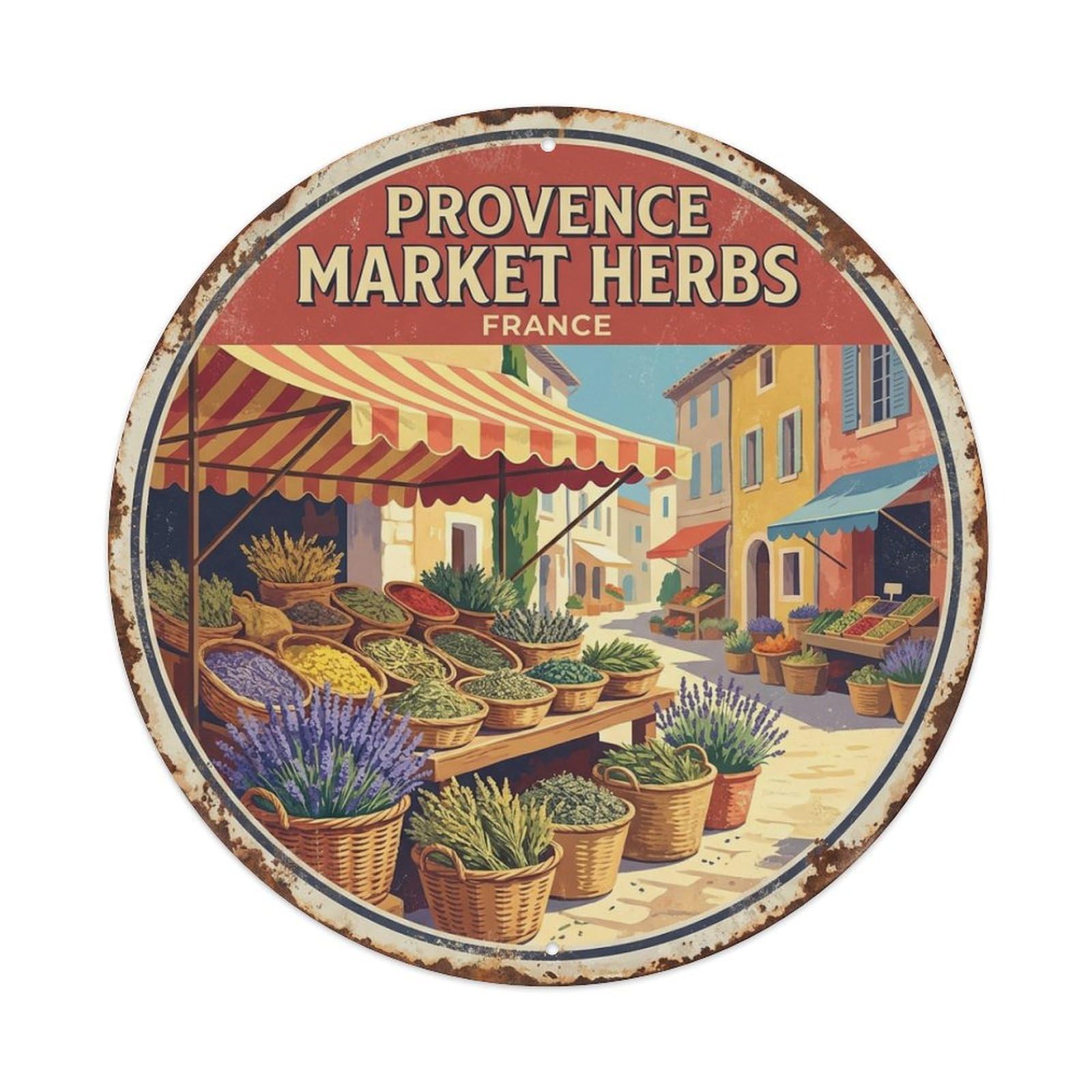 French Provence Market Herbs Cafe Culture Travel Metal Tin Sign