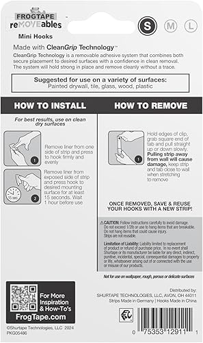 Miniatura 9 de FrogTape reMOVEables - Mini ganchos adhesivos para colgar, clips de interior para luces, llaves, cables, decoración de vacaciones, sin daños,