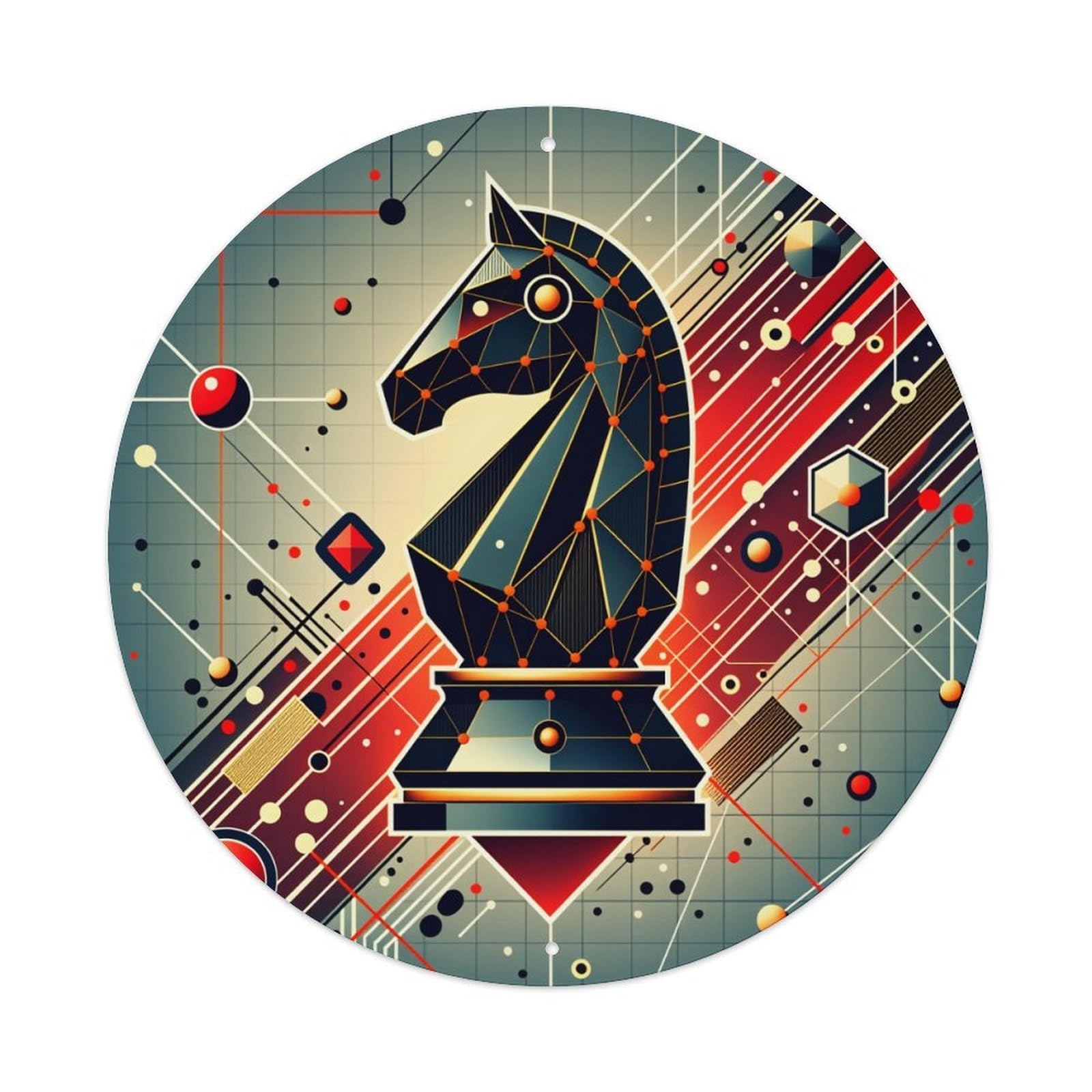 Geometric Chess Knight Circuit Pattern Round Tin Sign Vintage Style Metal Sign Home Bar Garden Wall Plaque Decor Metal Poster 8x8 Inch
