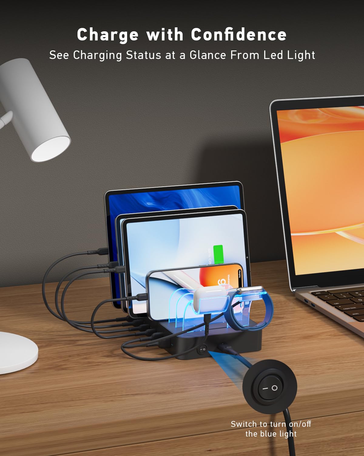 SooPii Stacja ładująca 90 W do wielu urządzeń, 6-portowa Multi USB C stacja ładująca z 6 mieszanymi krótkimi kablami, stacja ładująca PD 20 W do telefonów LPhone, Galaxy, iPad, tabletów i innych