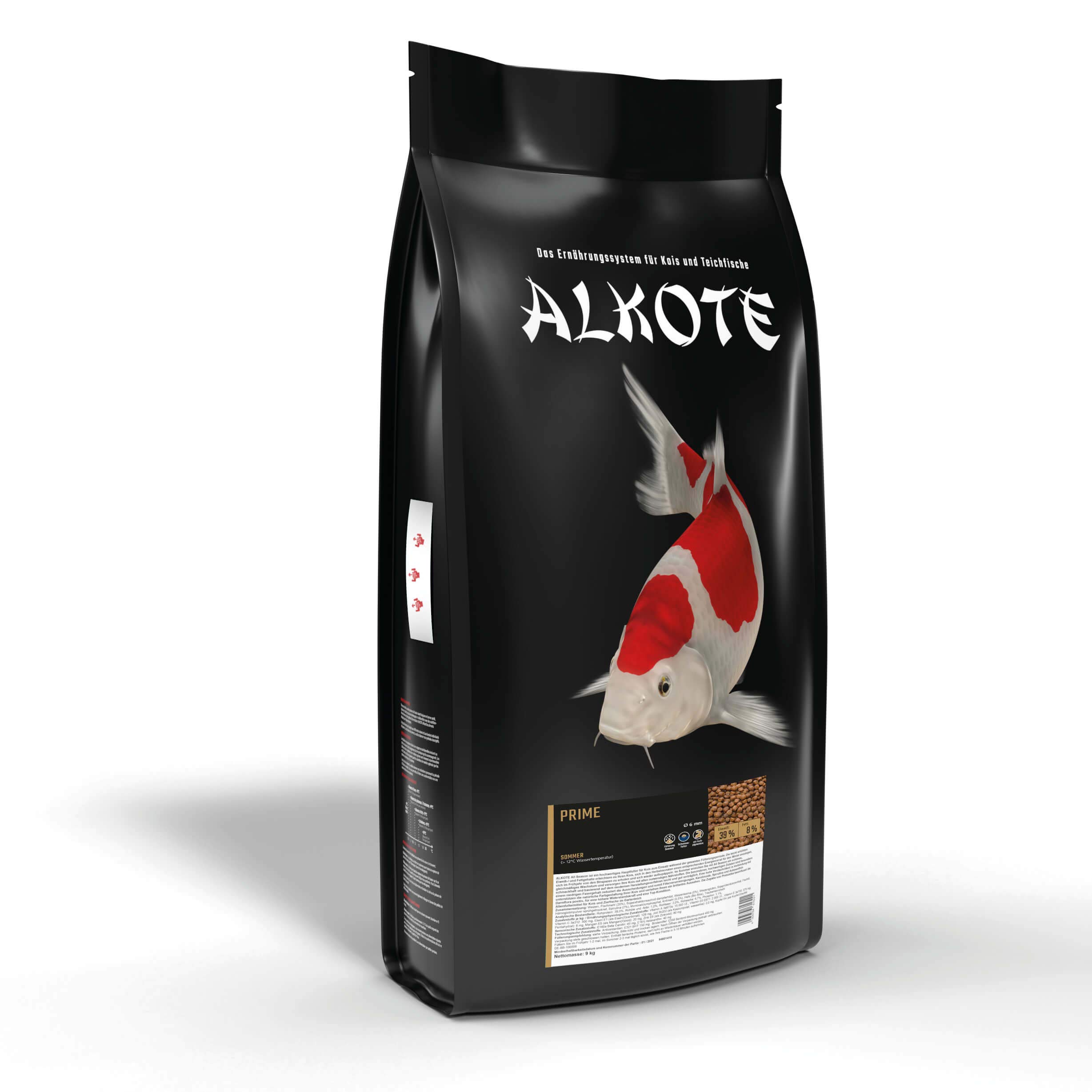 AL-KO-TE, 1-Jahreszeitenfutter für Kois und Zierfische, Sommermonate, Schwimmende Pellets, 6 mm, Basisfutter Prime, 9 kg
