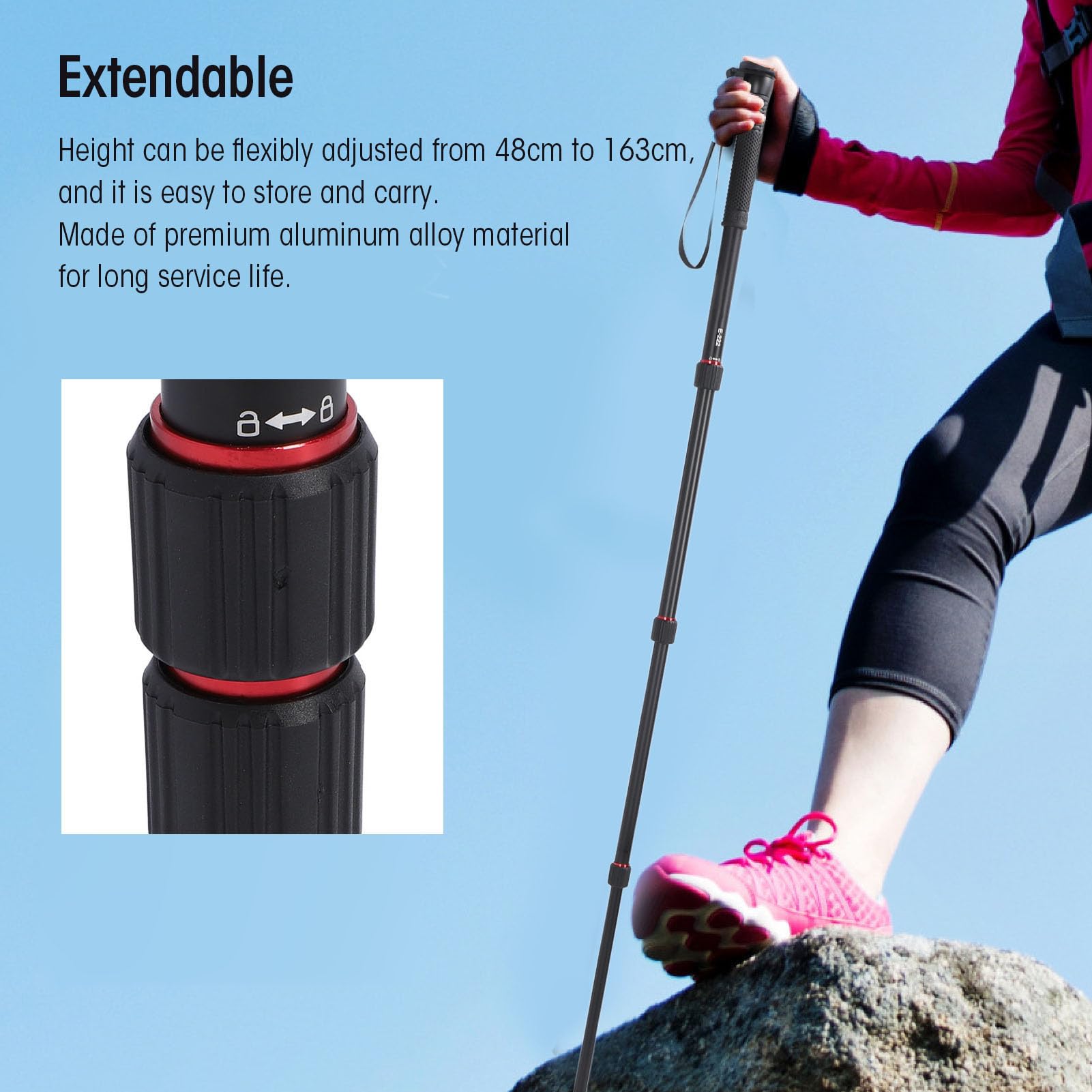 Camera Monopod, Aluminum Alloy Lightweight Travel Monopod, 5 Sections 48-163cm, 5kg Load, for DSLR Video Camcorder Cameras