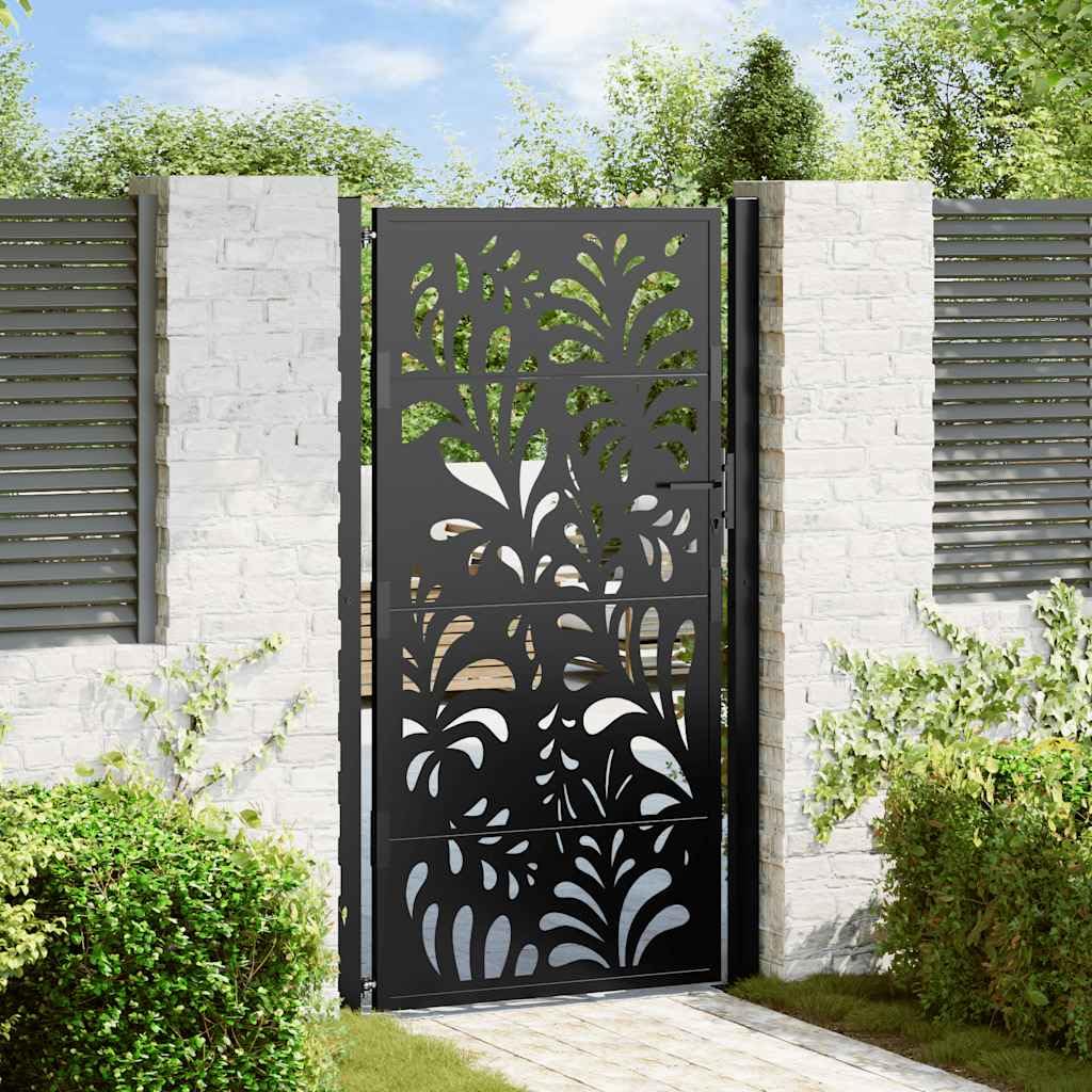 vidaXL Brama ogrodowa czarna 100x175 cm stalowa wzór fali