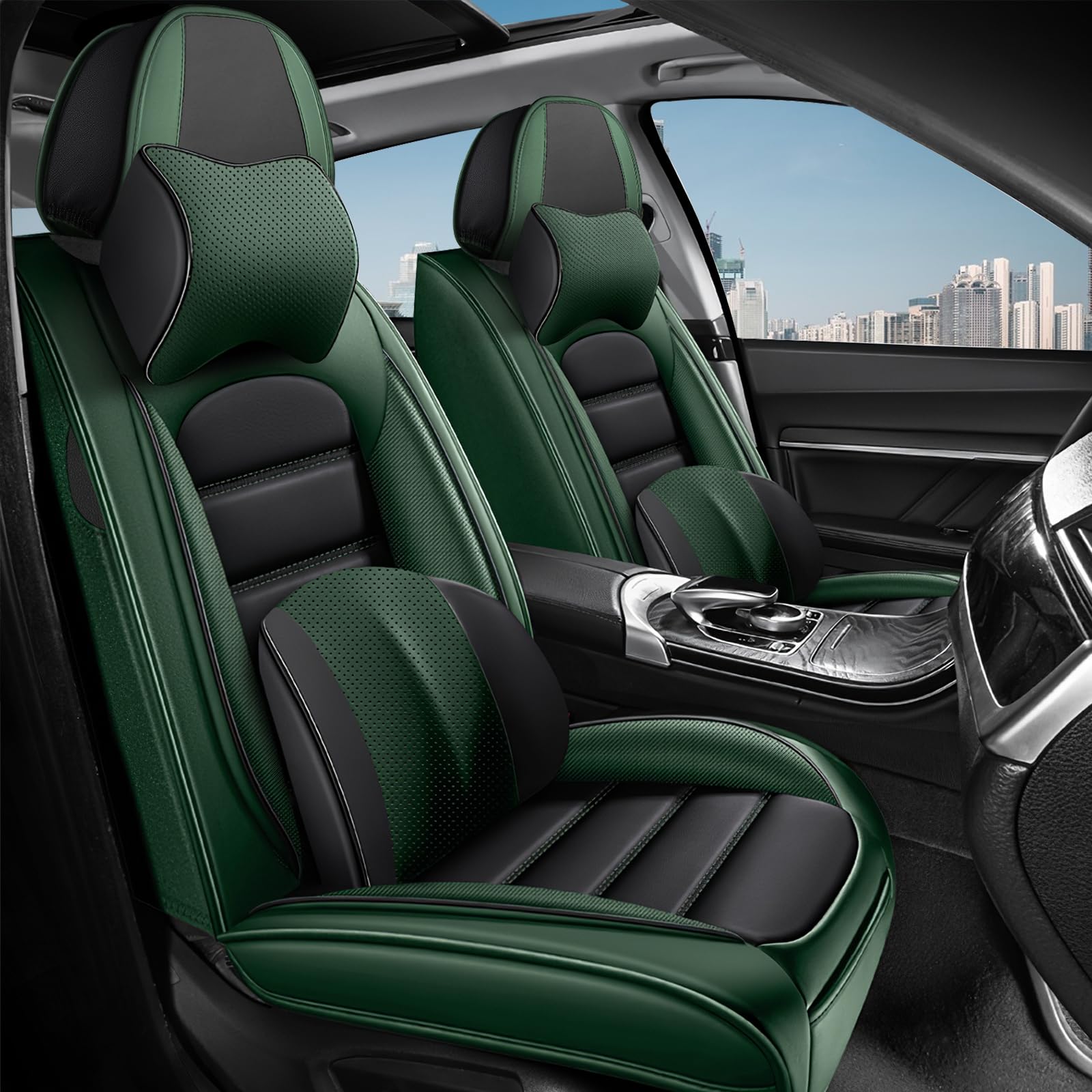 AREKA 2 Car Seat Covers for Honda Ridgeline 2000-2026 Breathable Leather,Waterproof Car Seat Protectors with Comfort Headrest Pillows,Automotive