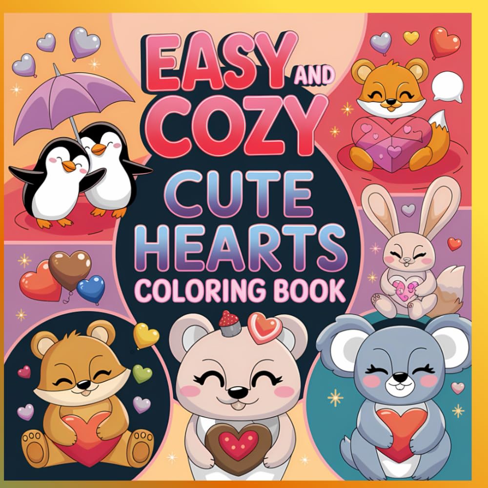 EAZY & COZY CUTE HEARTS COLORING BOOK: Simple, Sweet, and Relaxing Heart Coloring Pages for Kids and Beginners