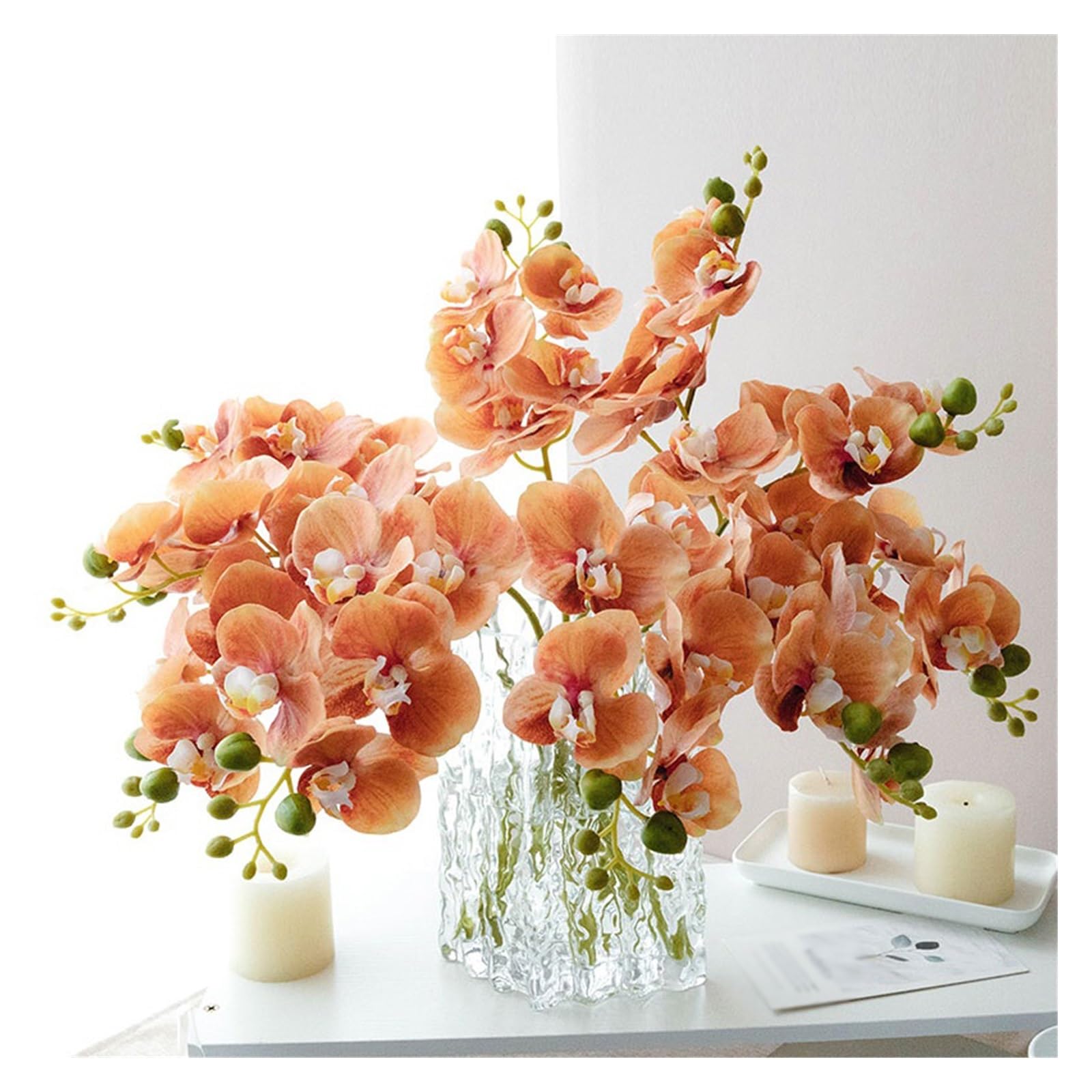 Fiori Finti Vaso di vetro simulato fiori artificiali arancione chiaro lusso classico cinese soggiorno decorazione della tavola bouquet Fiori Artificiali Per Esterni