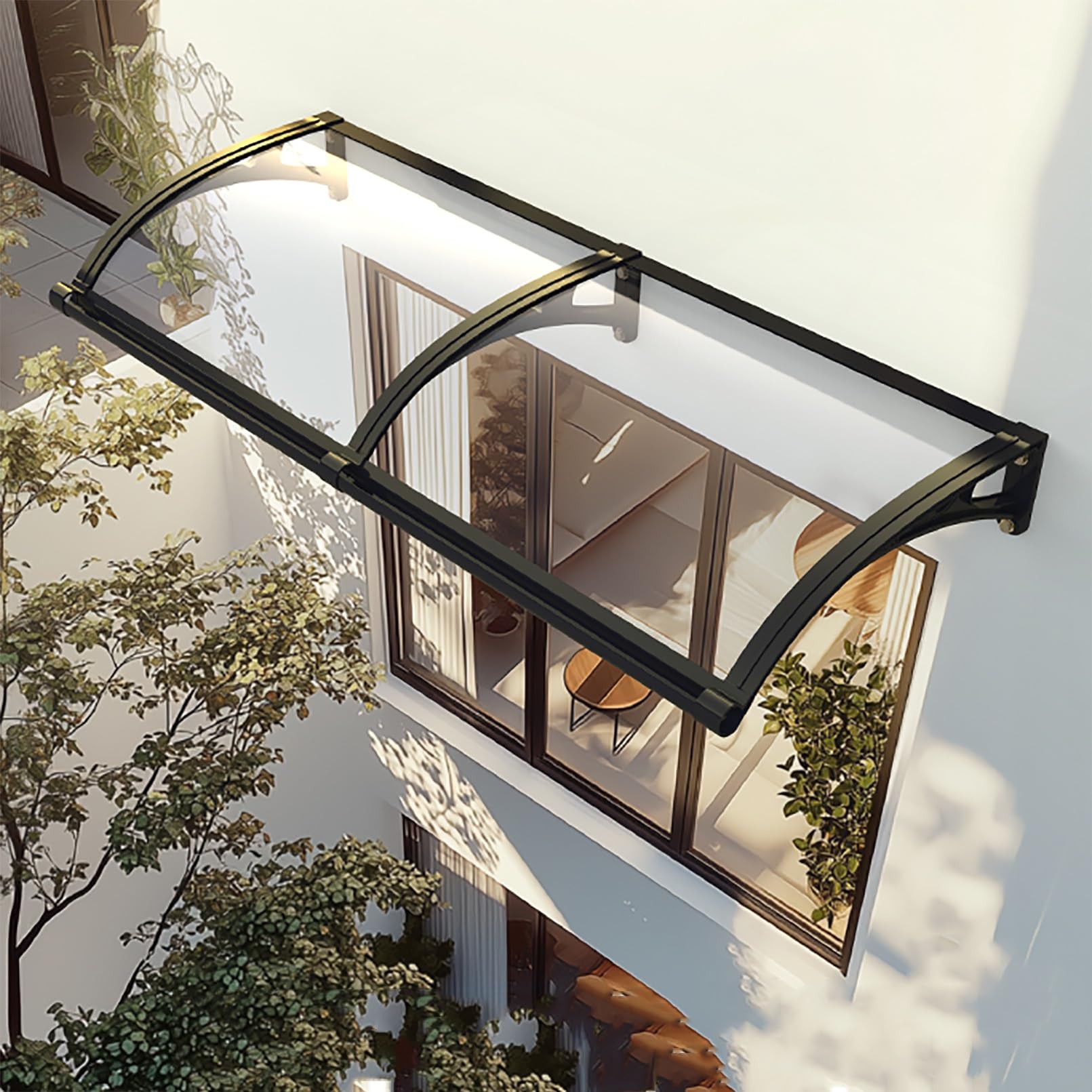 LWJSOCP Transparent Polycarbonate Door Canopy Awning Aluminum Bracket Curved Outdoor Shelter for Entrance Balcony 31.5x47.2in (W80xL120cm)