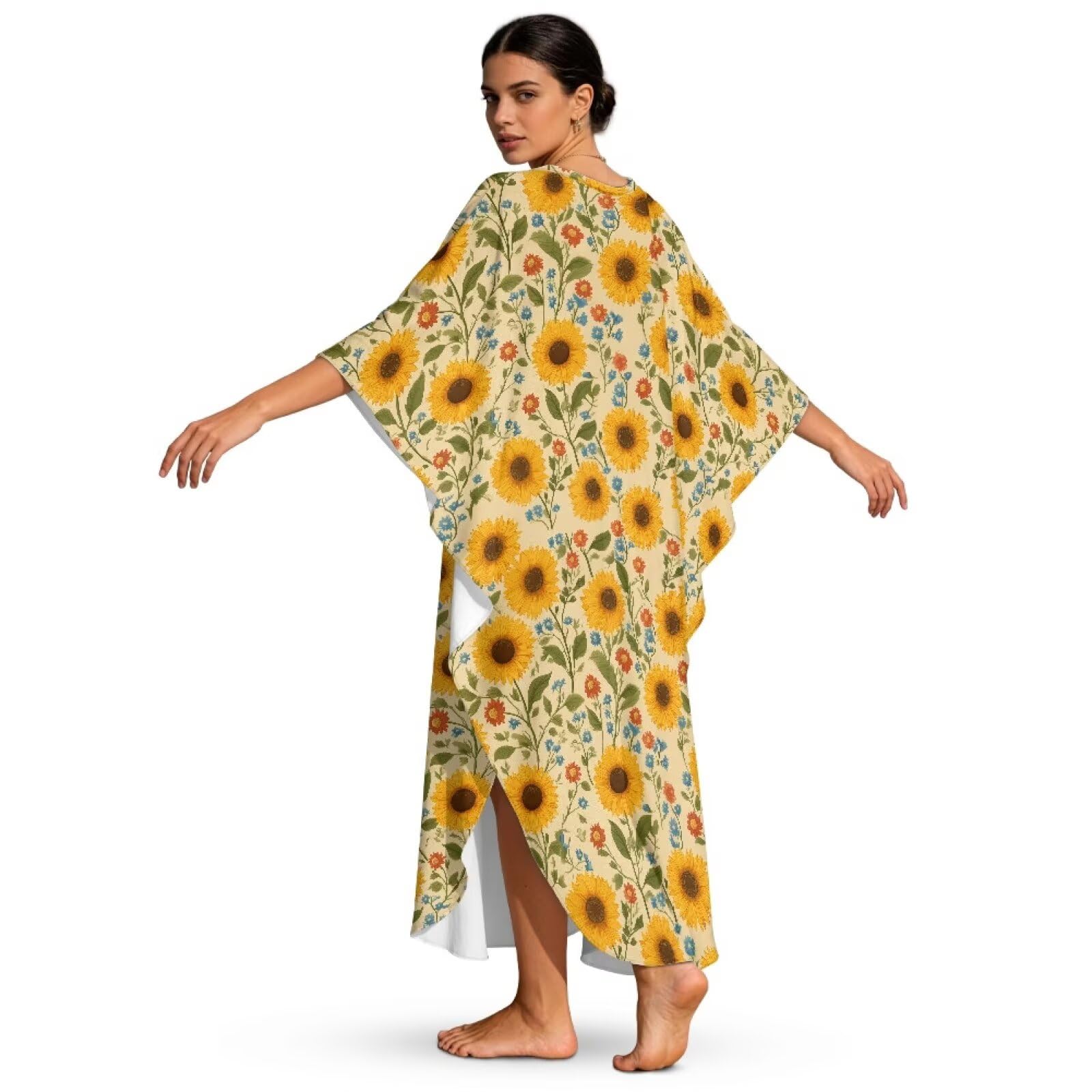 Xoenoiee Damskie sukienki kaftanowe kaftan plus size rękaw nietoperz strój kąpielowy okrycie dekolt w serek letnia sukienka plażowa