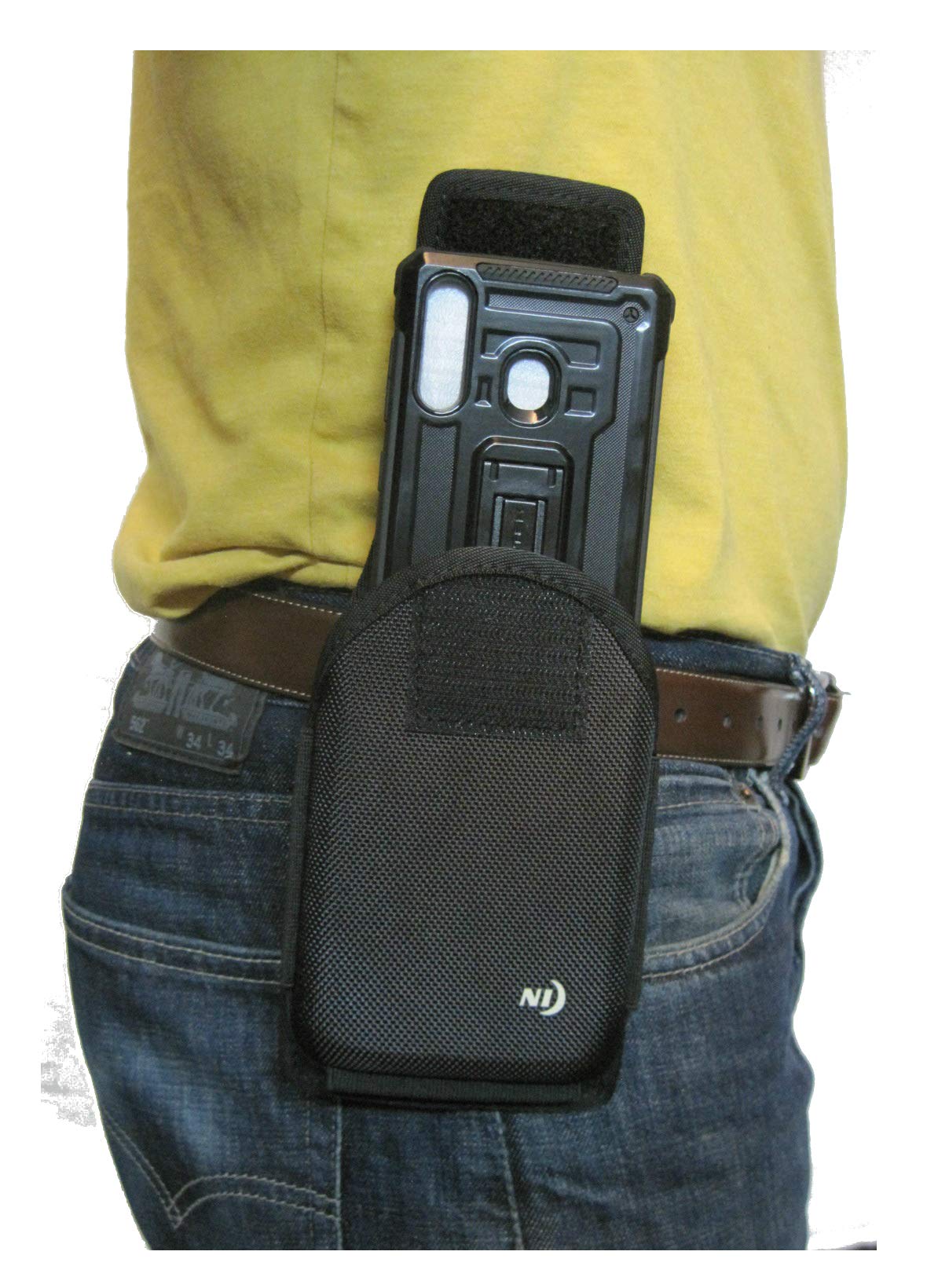 Nite IzeHard Shell Cell Phone Pouch for Galaxy A20/ A30 A50, Rugged and Heavy Duty Holster, Strong Fixed Clip Belt Holder, Fits Case On Device (Vertical)