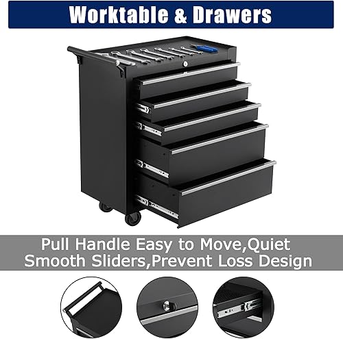 Miniatura 5 de GarveeHome Cofre de herramientas de 5 cajones, caja de herramientas rodante con ruedas y sistema de bloqueo, baúl de herramientas portátil para