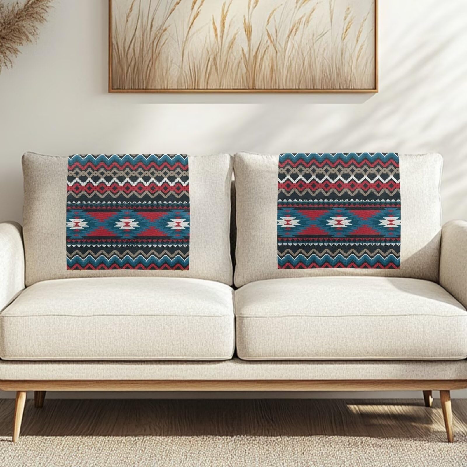 NETILGEN Aztec Navajo Sofa Recliner Headrest Cover 2 Pack, Wear Resistant & Breathable with Fixing Nails for Home Bathroom Office Decor, 42x66.5 CM — image 1