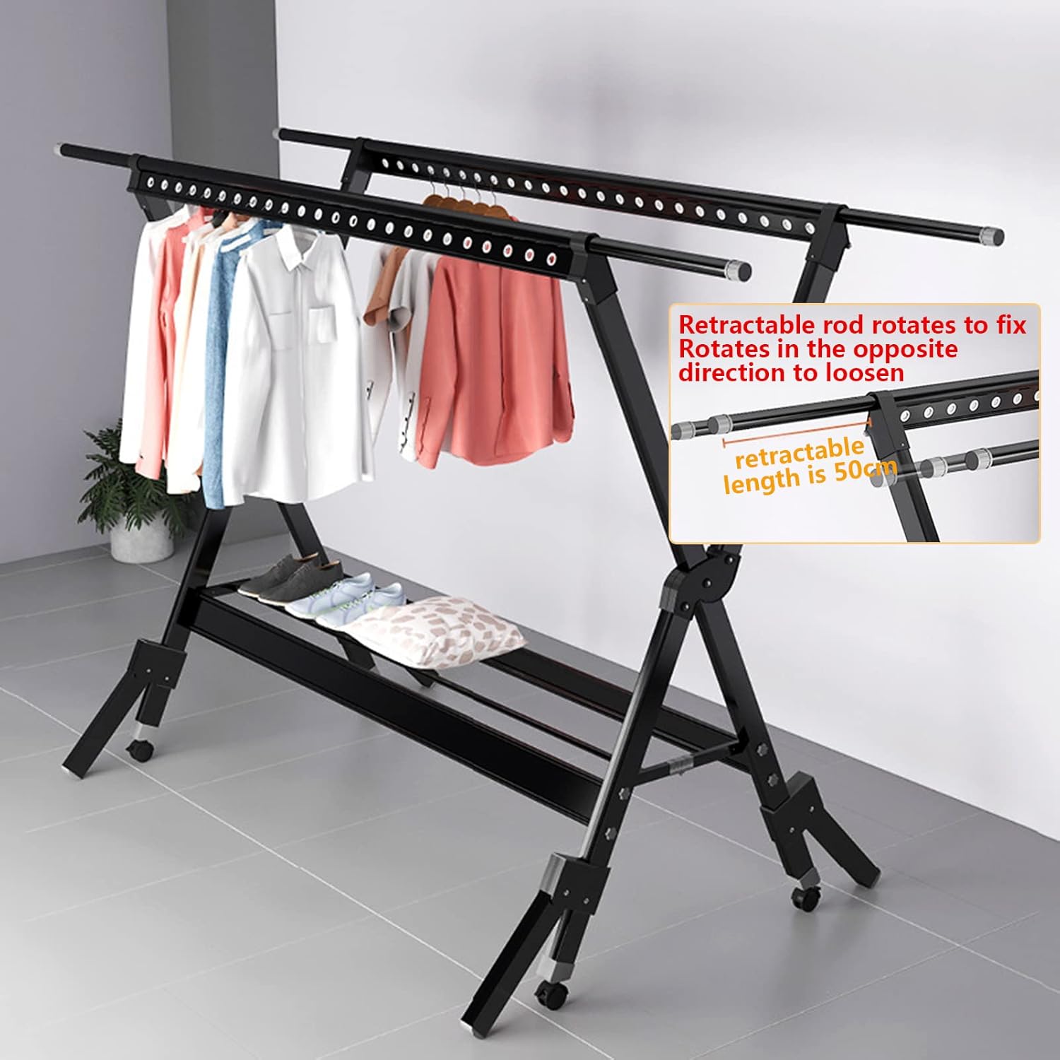 Extra Large Collapsible Clothes Rail 90/98 Inches - Retractable Drying Rack, Stable Indoor/Outdoor Airing Rack, Stylish Rose Gold, Perfect for Clothes Drying and Organizing, 2.5M