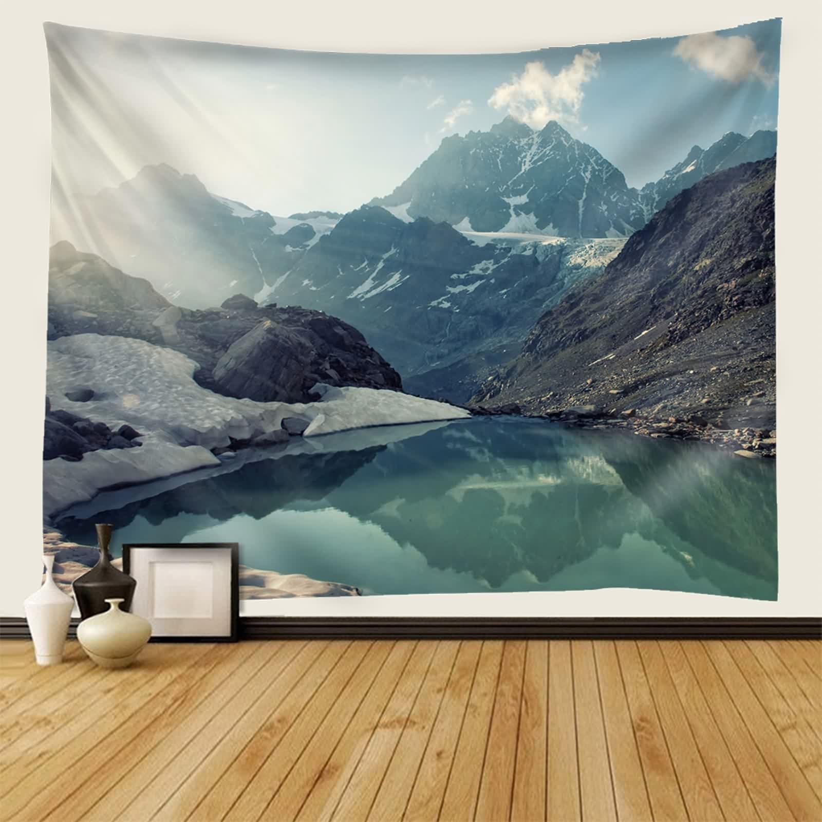 Tolldek Dywan ścienny z motywem krajobrazu, natury, 240 x 220 cm, jezioro, góra, gobelin, zielony, dekoracja domu, na obrus, do salonu, sypialni, dekoracja