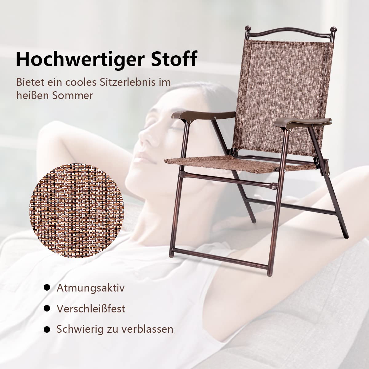 COSTWAY 2er Set Gartenstühle klappbar, Hochlehner wetterfest Gartenstuhl Klappstuhl bis 120 kg, Terrassenstühle mit Armlehnen für Garten, Terrasse, Pool, Braun