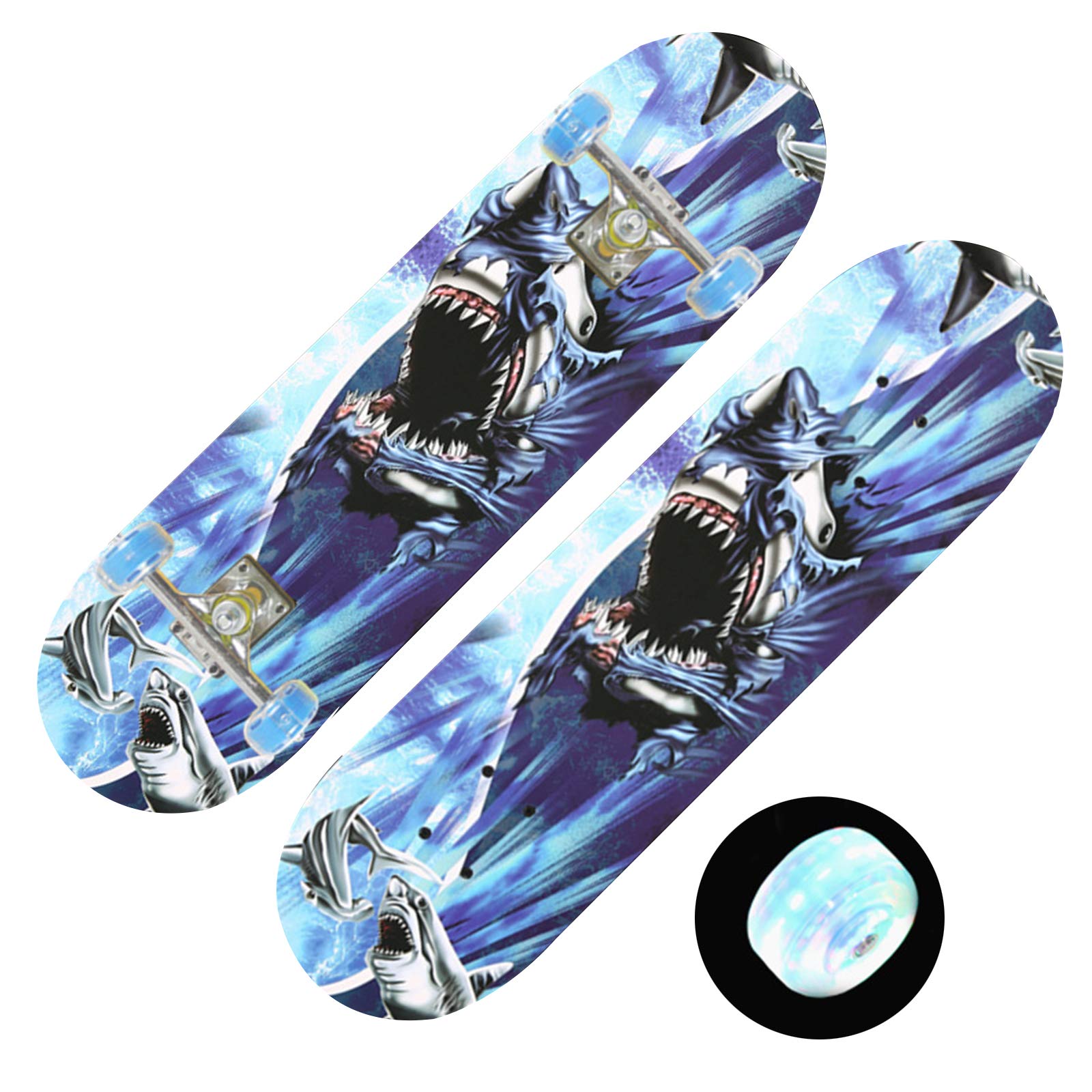Deskorolka dla dzieci 28 cali LED klonowa mini deskorolka, migająca deskorolka LED dla dzieci w wieku 6-15 lat, Shark