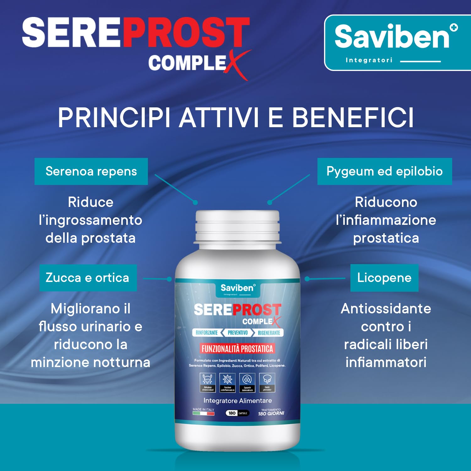 FORMULA COMPLETA - Serenoa Repens, Saw Palmetto, Prostata Integratore | Funzionalità Prostatica, Rinfozante, Preventivo, Rigenerante, con Licopene, Epilobio, Zucca, Ortica e Pygeum Africanum.