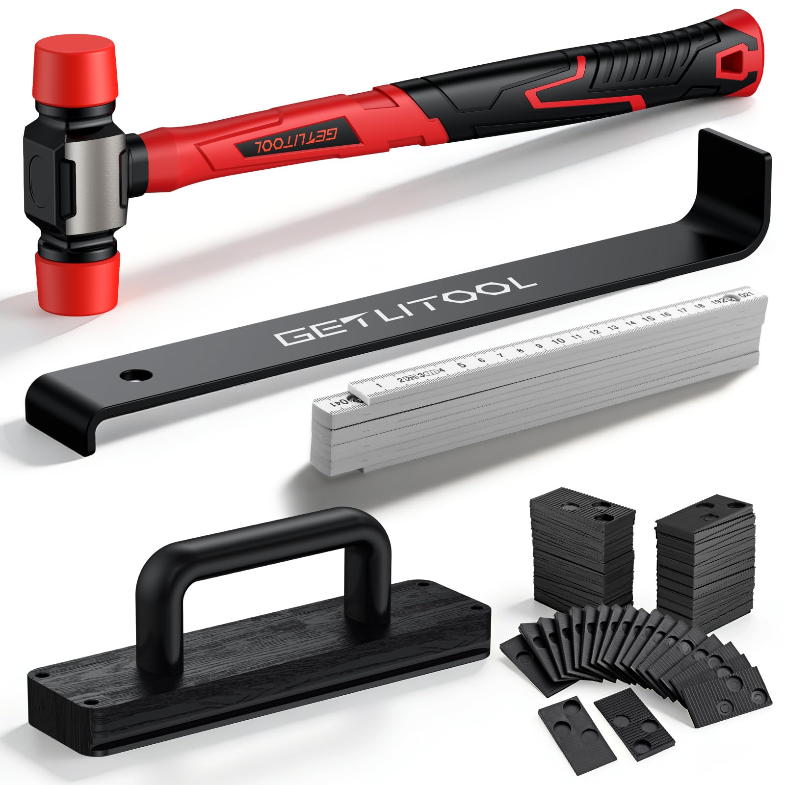 GETLITOOL Kit de instalación de suelos de madera laminada, herramientas de suelo con mazo de doble cara, herramienta de suelo laminado con barra de tracción, bloque de golpe sólido (B)