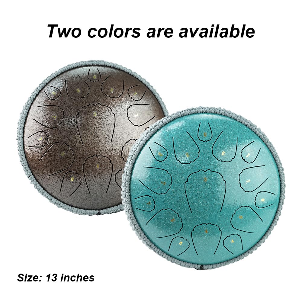 Steel Tongue Drum,13 Inch 15 Notes D Key HandPan Tank Drum Percussion Instrument for Meditation Entertainment (13inch)