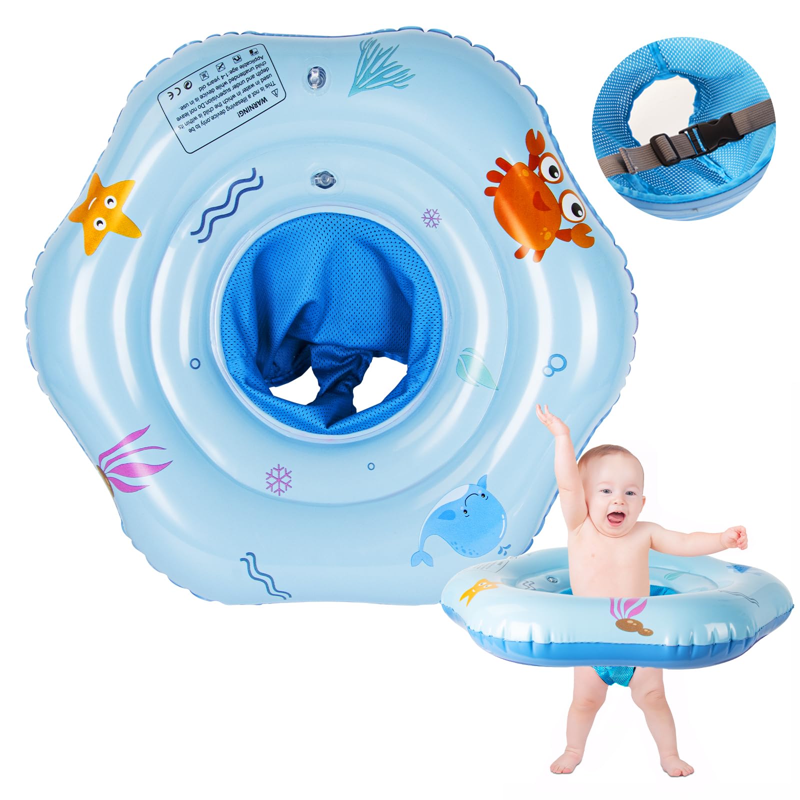 GOHHME Flotadores para Bebes con Asiento Niños Anillo de Natación Flotador Bebé Flotador Inflable para Bebé Asiento Doble Válvula de Inflado Anillos Interior y Exterior para Bebés de 12-48 Meses